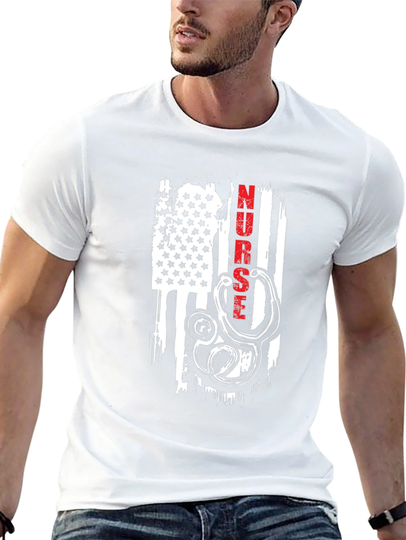Nurse American Flag Stethoscope Graphic T-Shirt