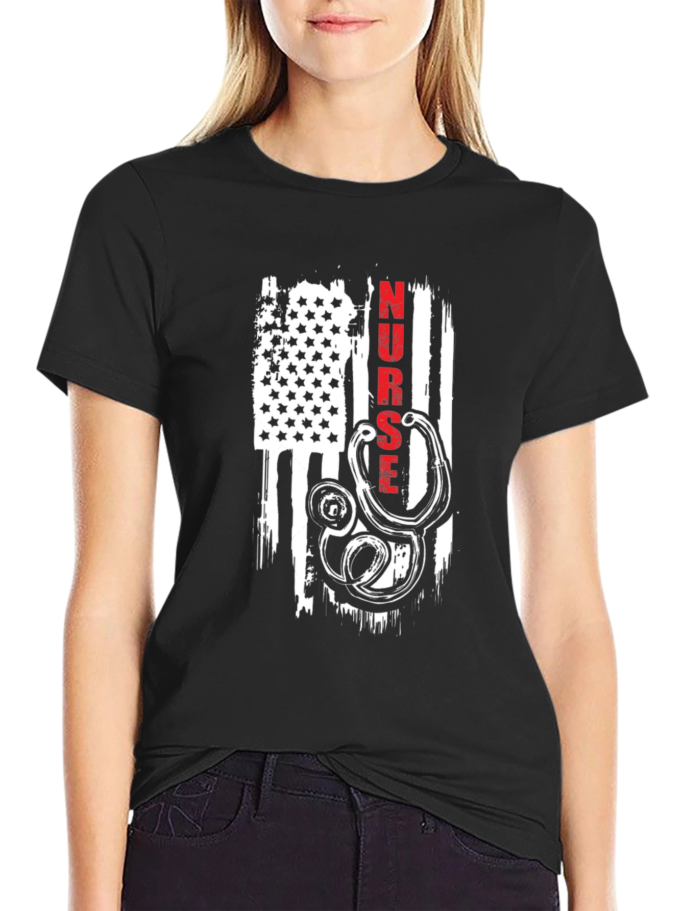 Nurse American Flag Stethoscope Graphic T-Shirt
