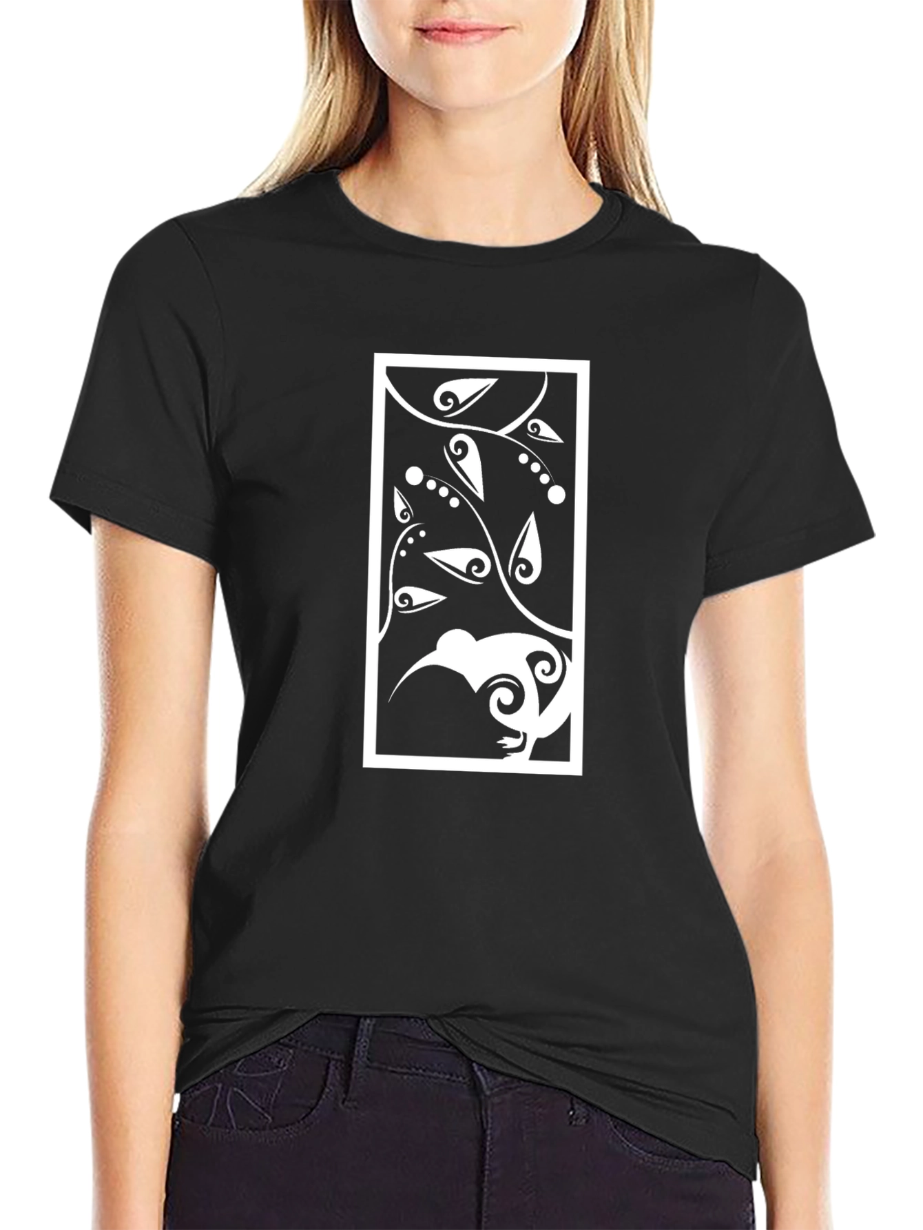Black Tee with Kiwi Bird Graphic