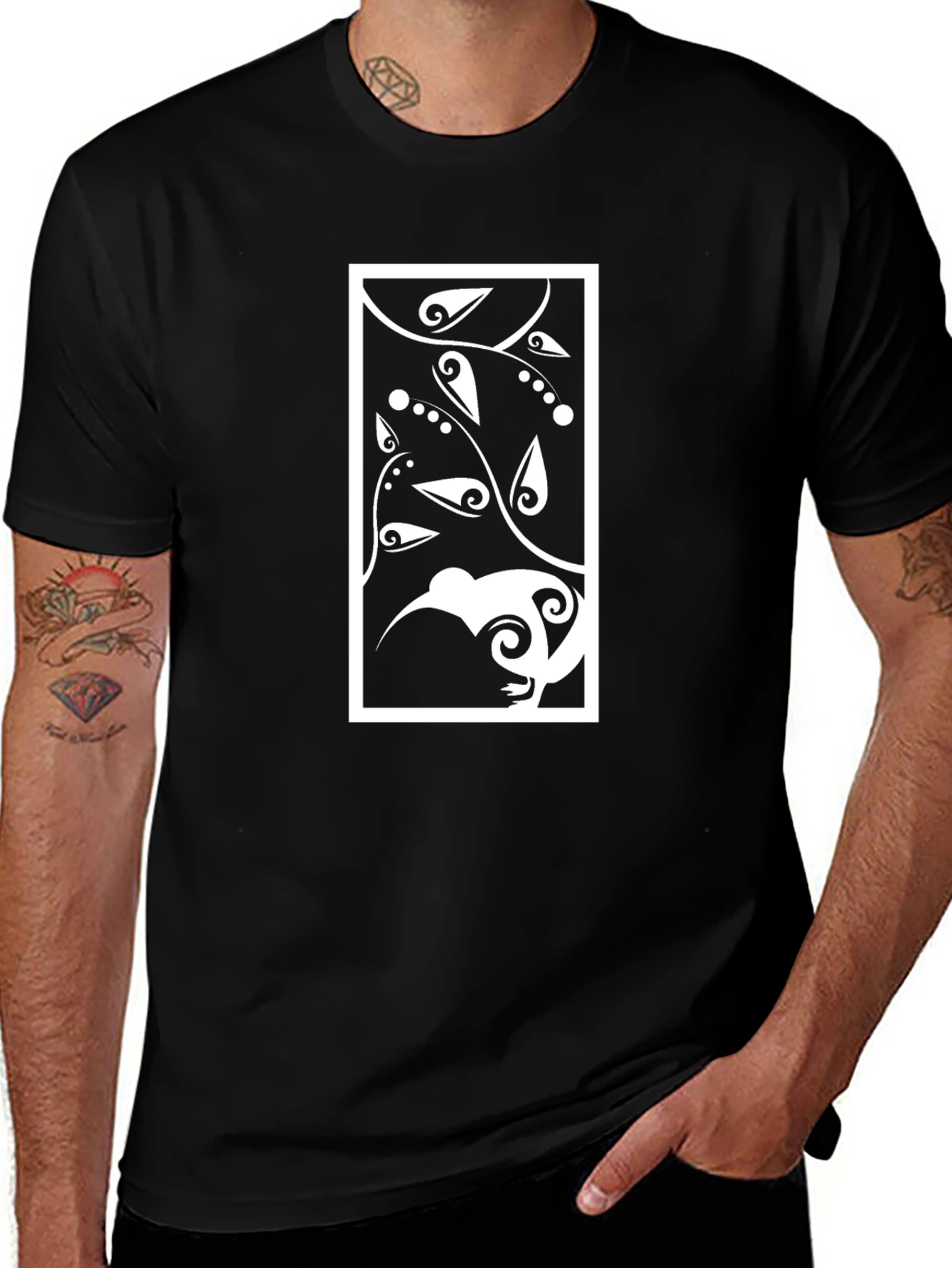 Black Tee with Kiwi Bird Graphic