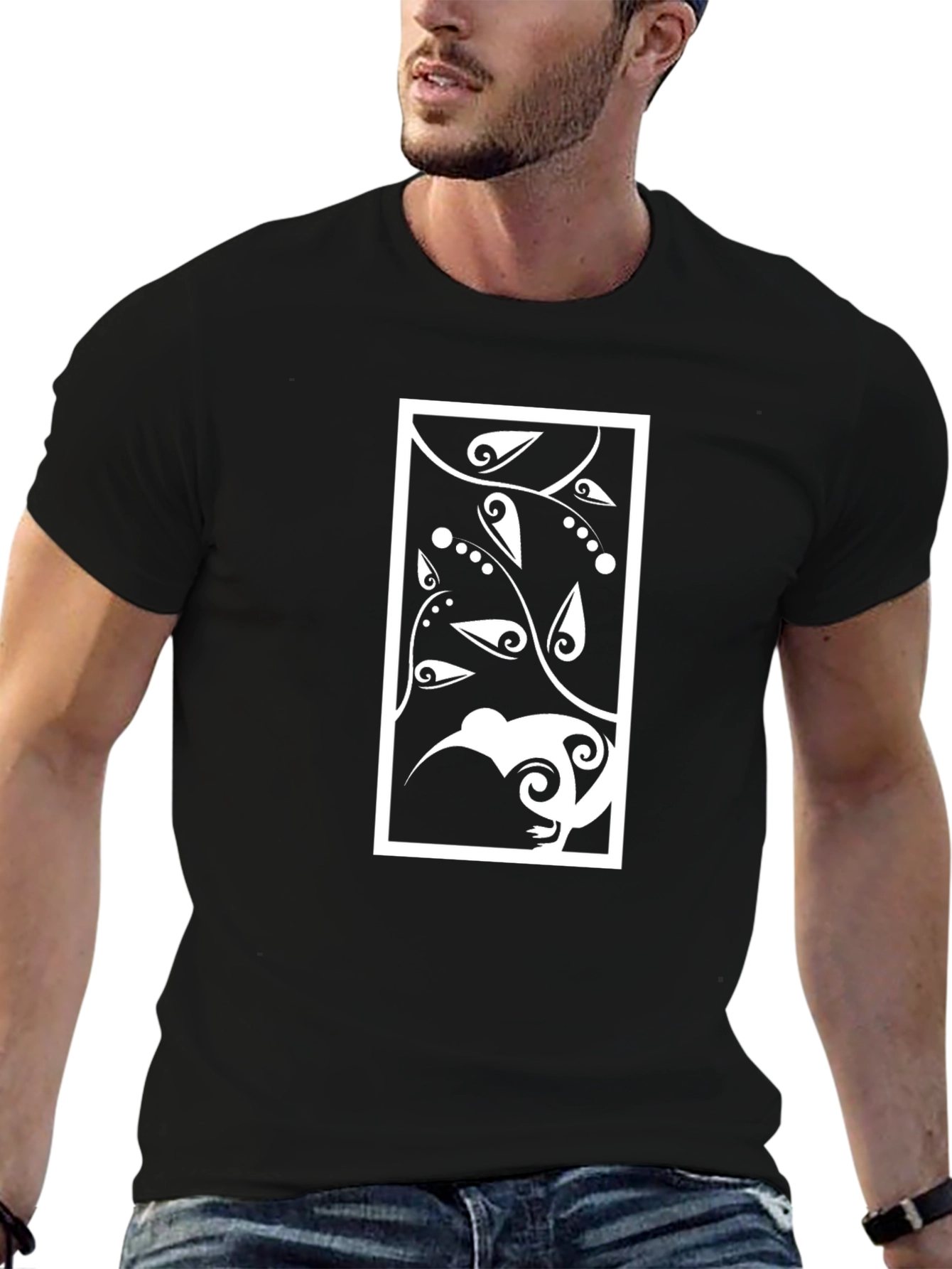 Black Tee with Kiwi Bird Graphic