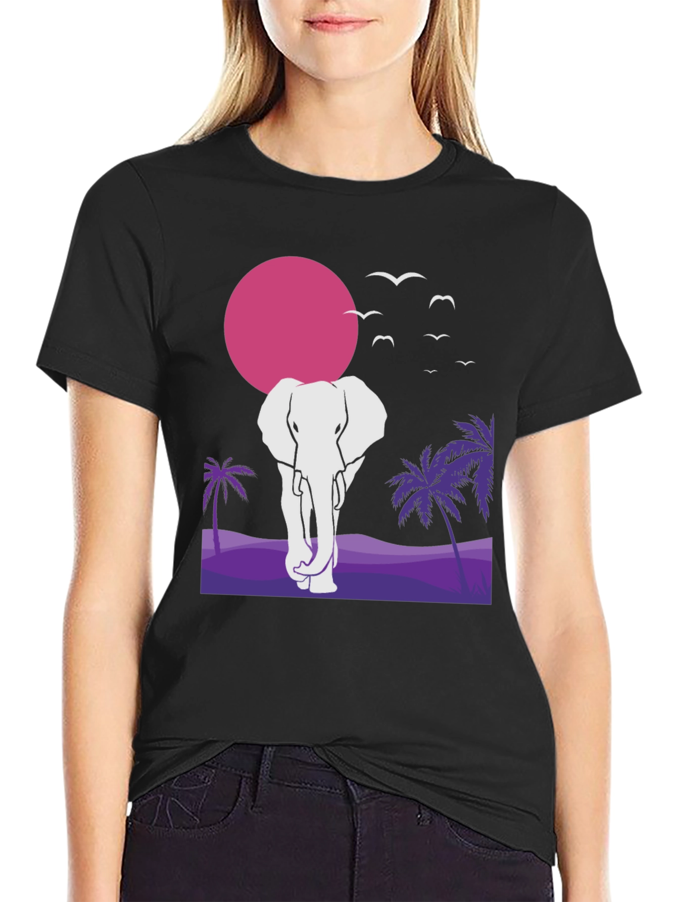 Elephant Sunset Graphic T-Shirt - Unisex Black Tee