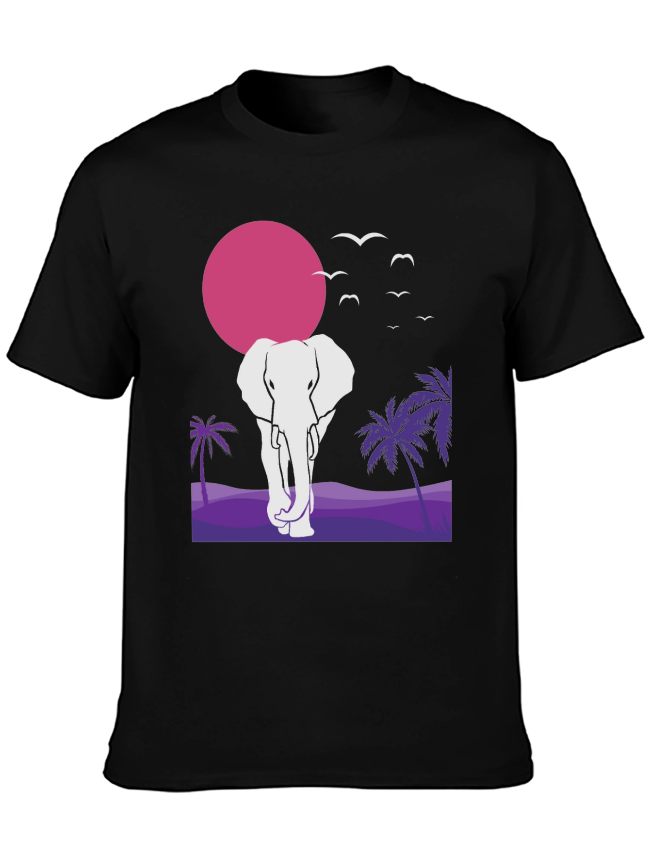Elephant Sunset Graphic T-Shirt - Unisex Black Tee