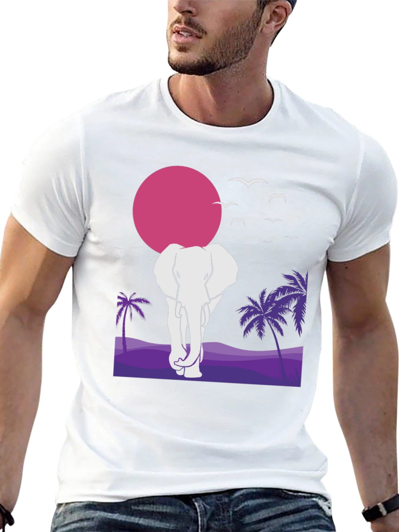 Elephant Sunset Graphic T-Shirt - Unisex Black Tee