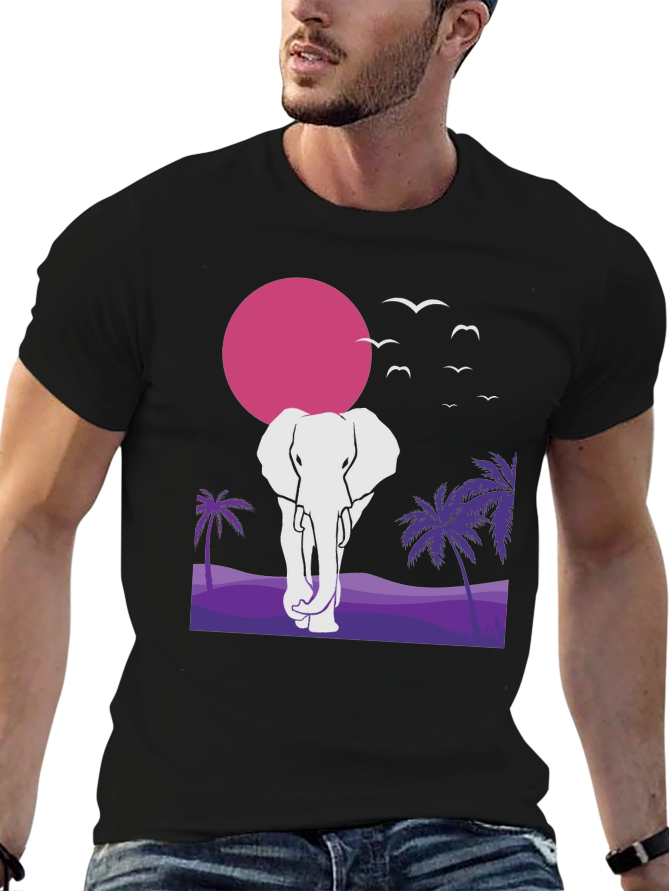 Elephant Sunset Graphic T-Shirt - Unisex Black Tee