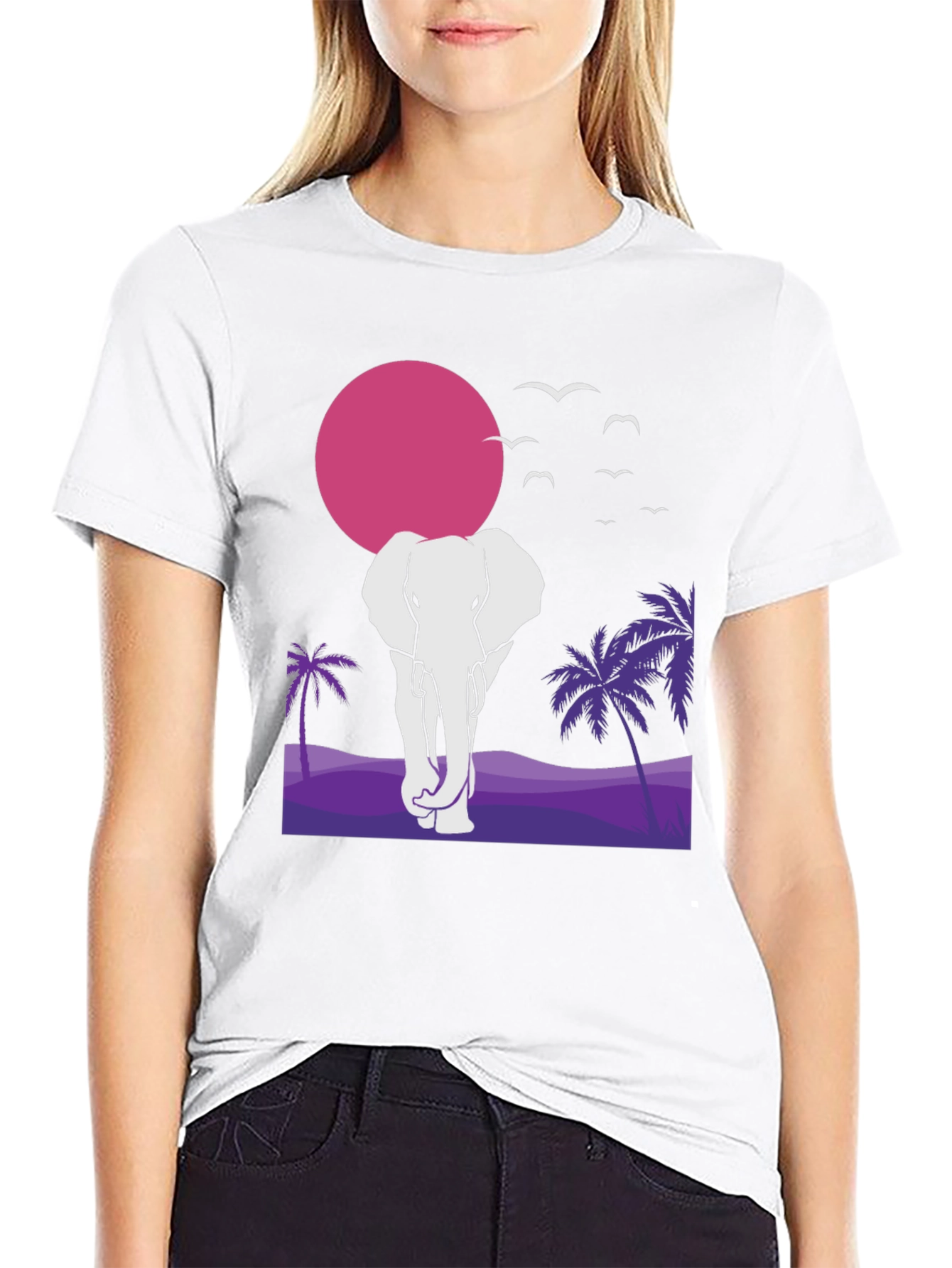 Elephant Sunset Graphic T-Shirt - Unisex Black Tee