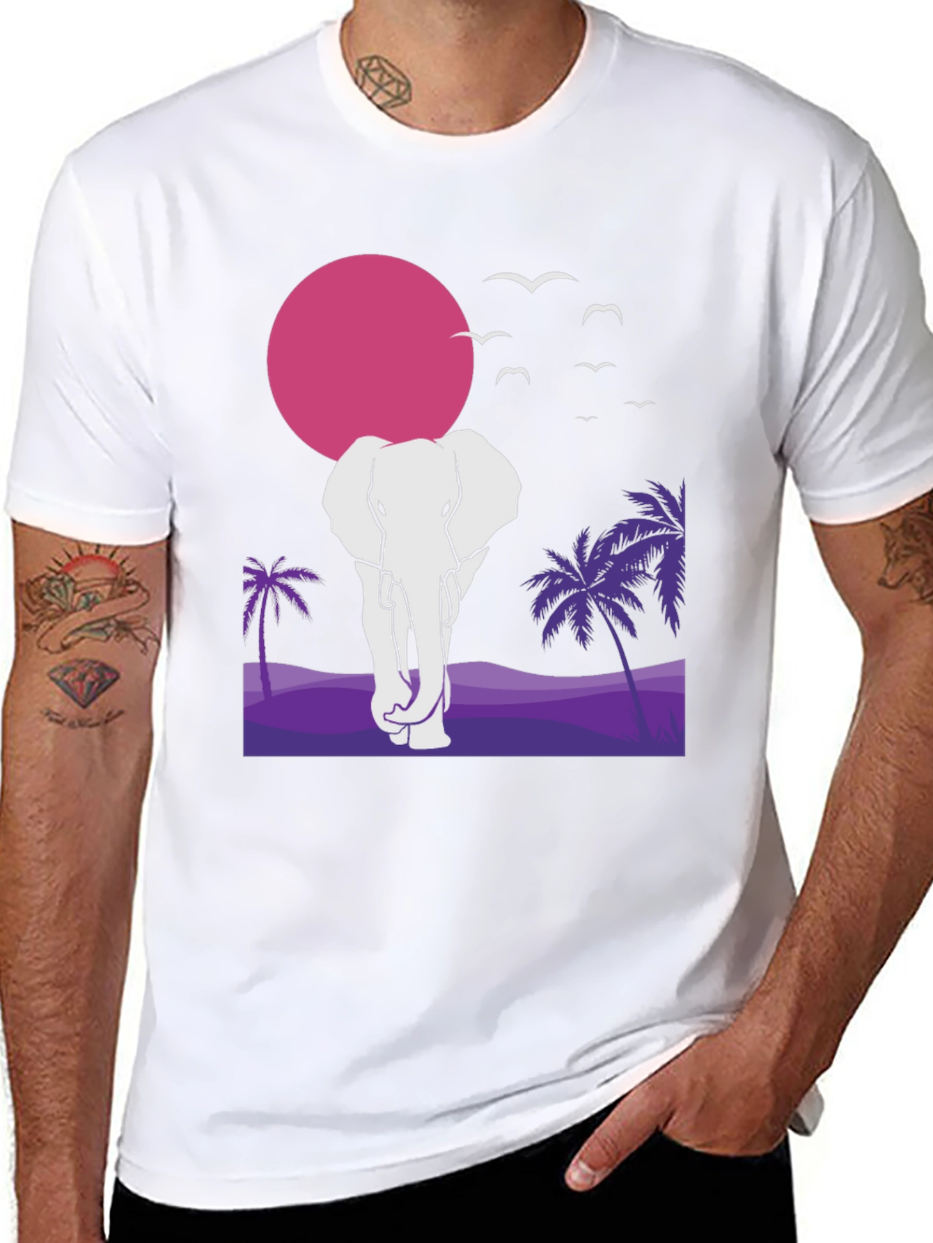 Elephant Sunset Graphic T-Shirt - Unisex Black Tee