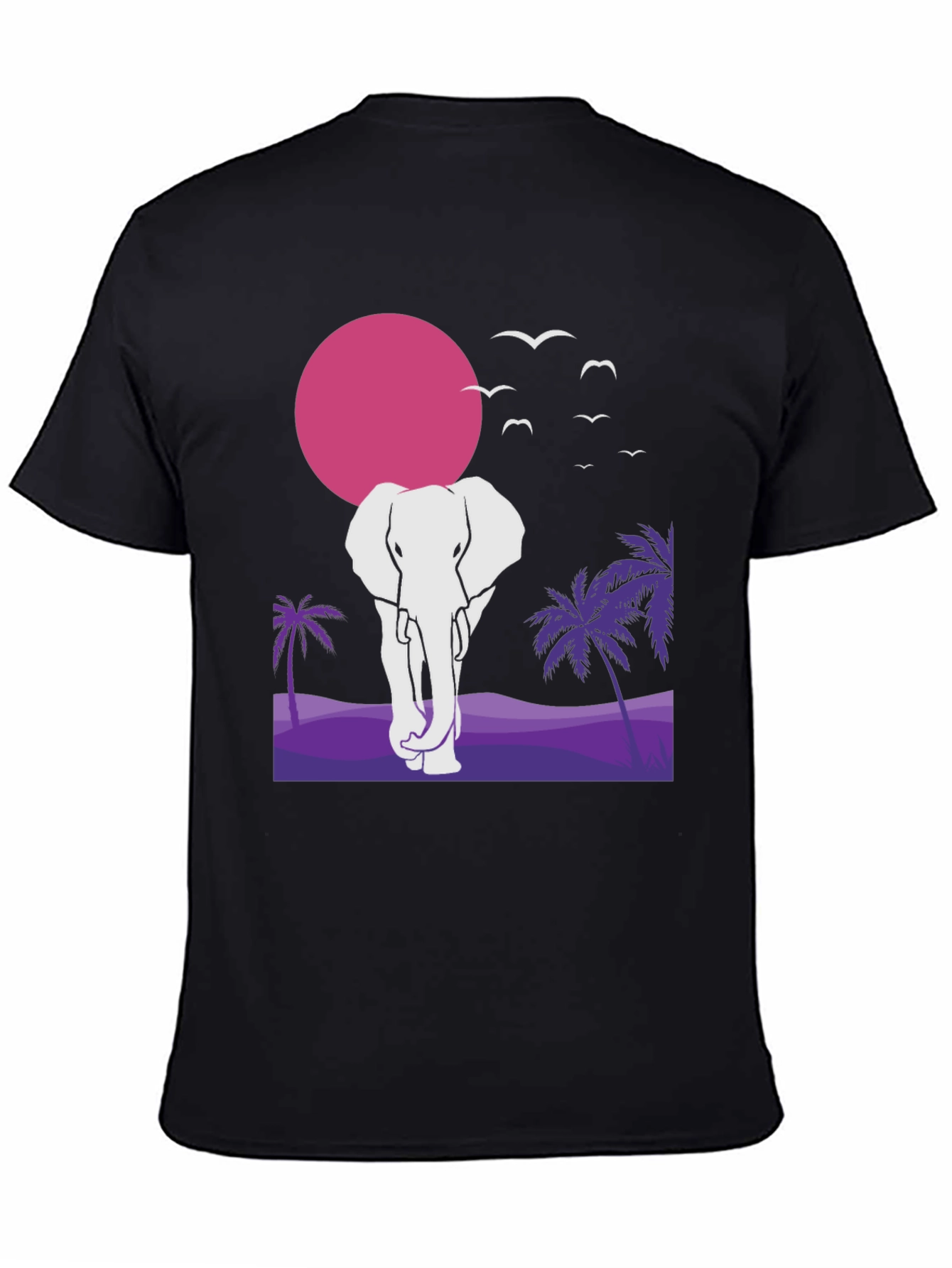 Elephant Sunset Graphic T-Shirt - Unisex Black Tee