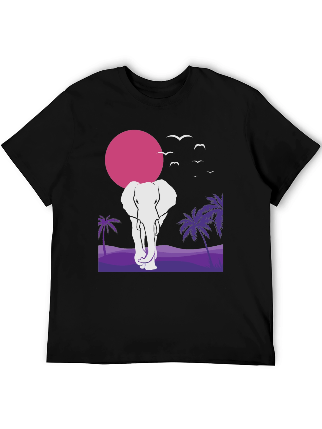 Elephant Sunset Graphic T-Shirt - Unisex Black Tee