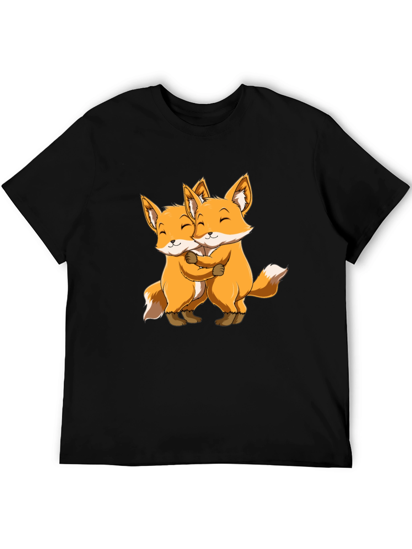 Cute Foxes Hug Black T-Shirt