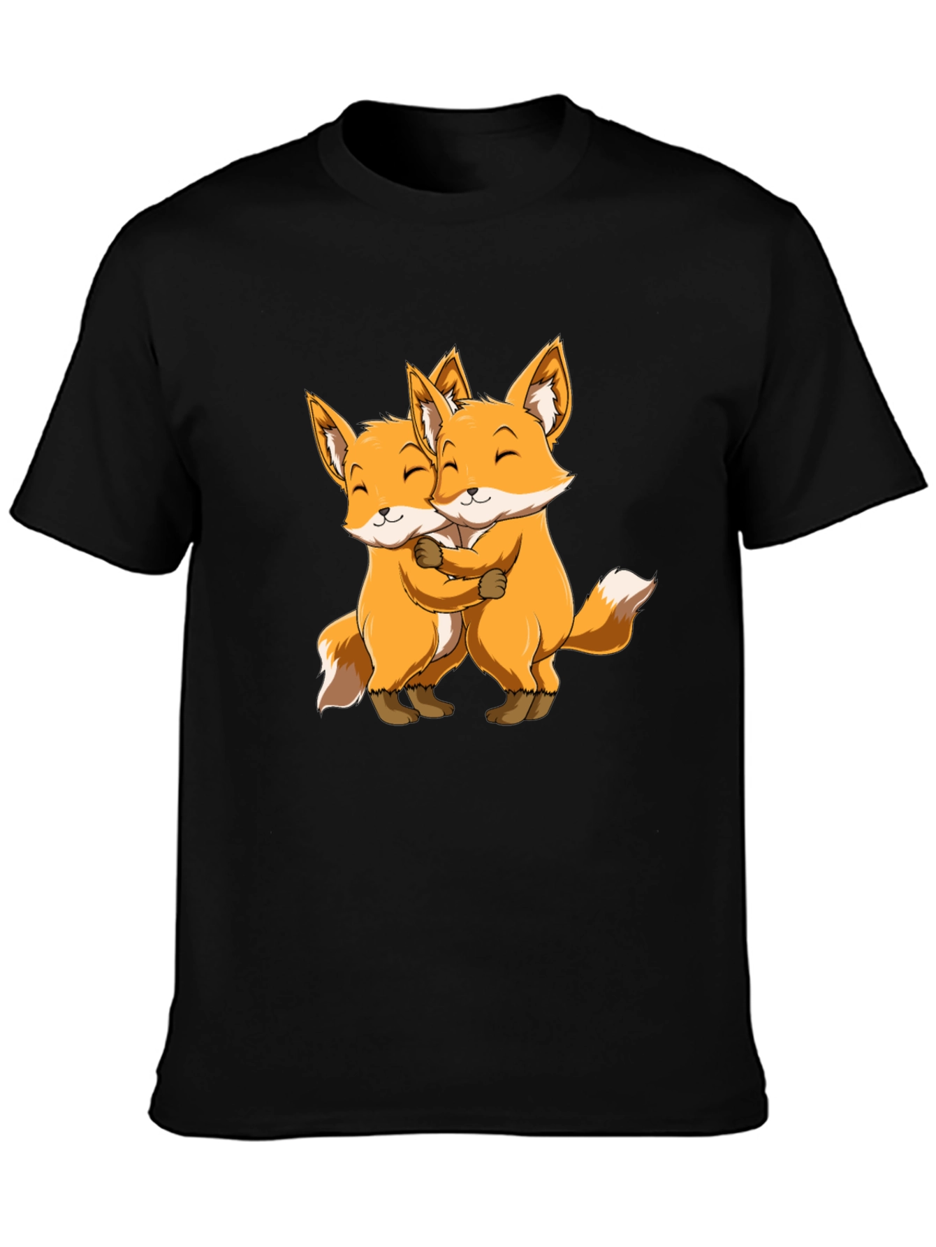 Cute Foxes Hug Black T-Shirt