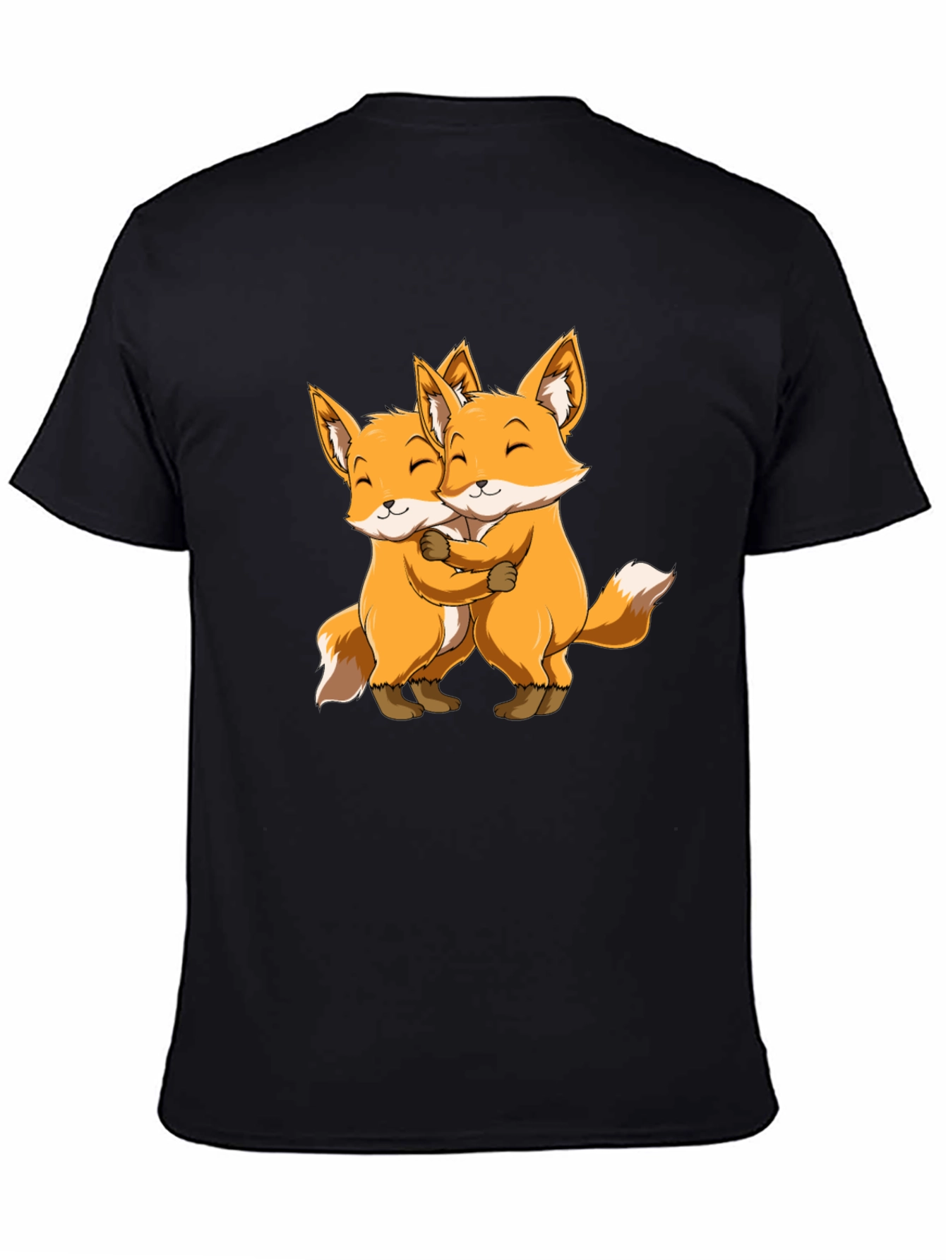 Cute Foxes Hug Black T-Shirt