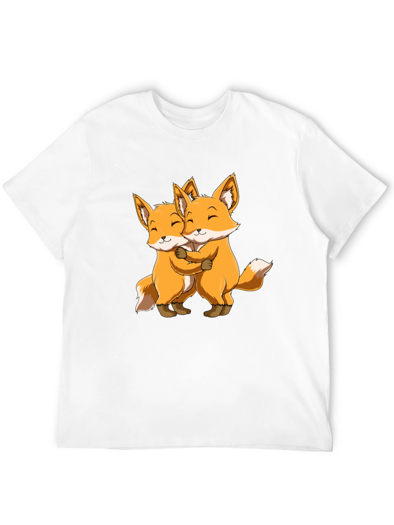Cute Foxes Hug Black T-Shirt