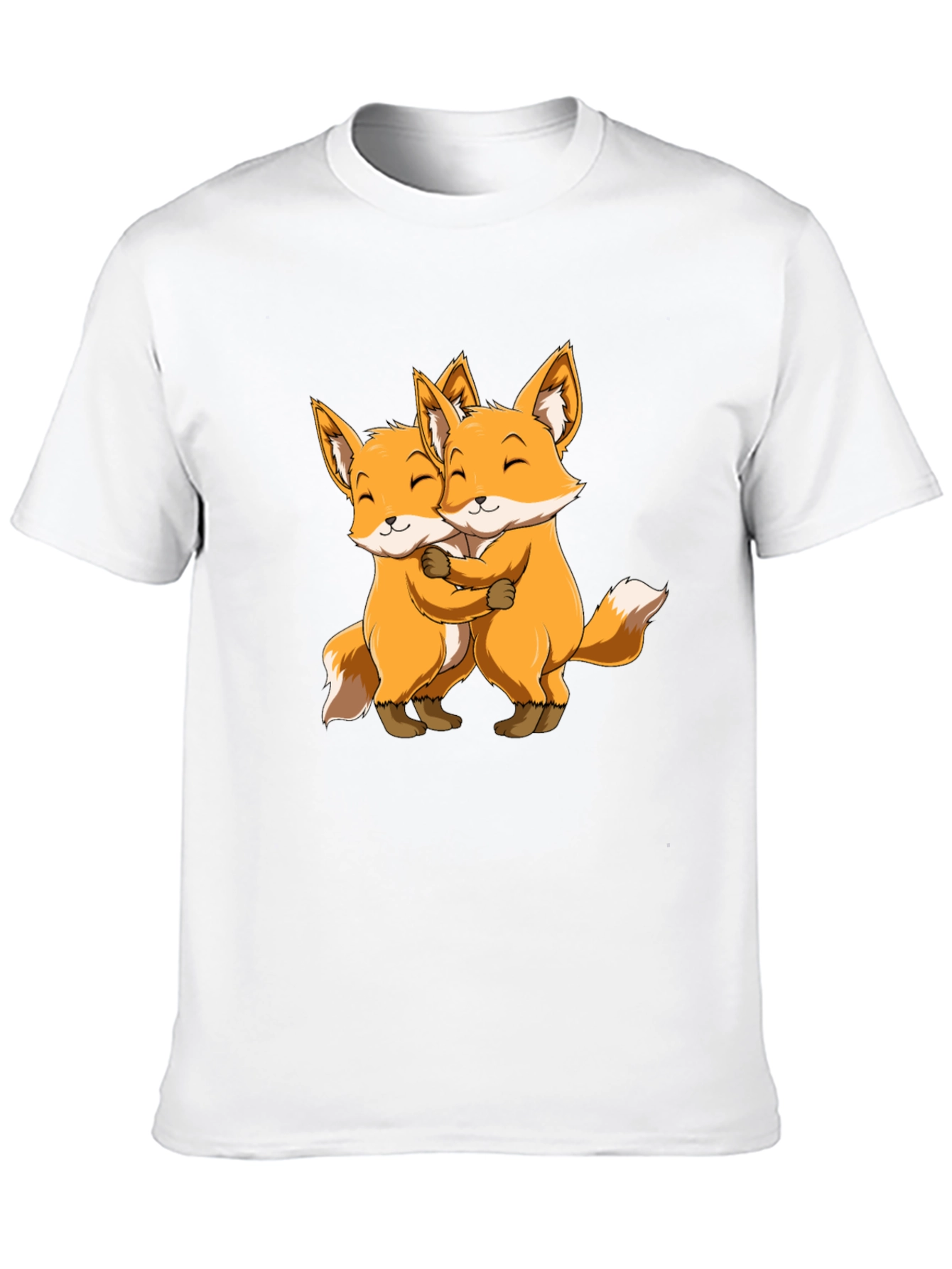 Cute Foxes Hug Black T-Shirt