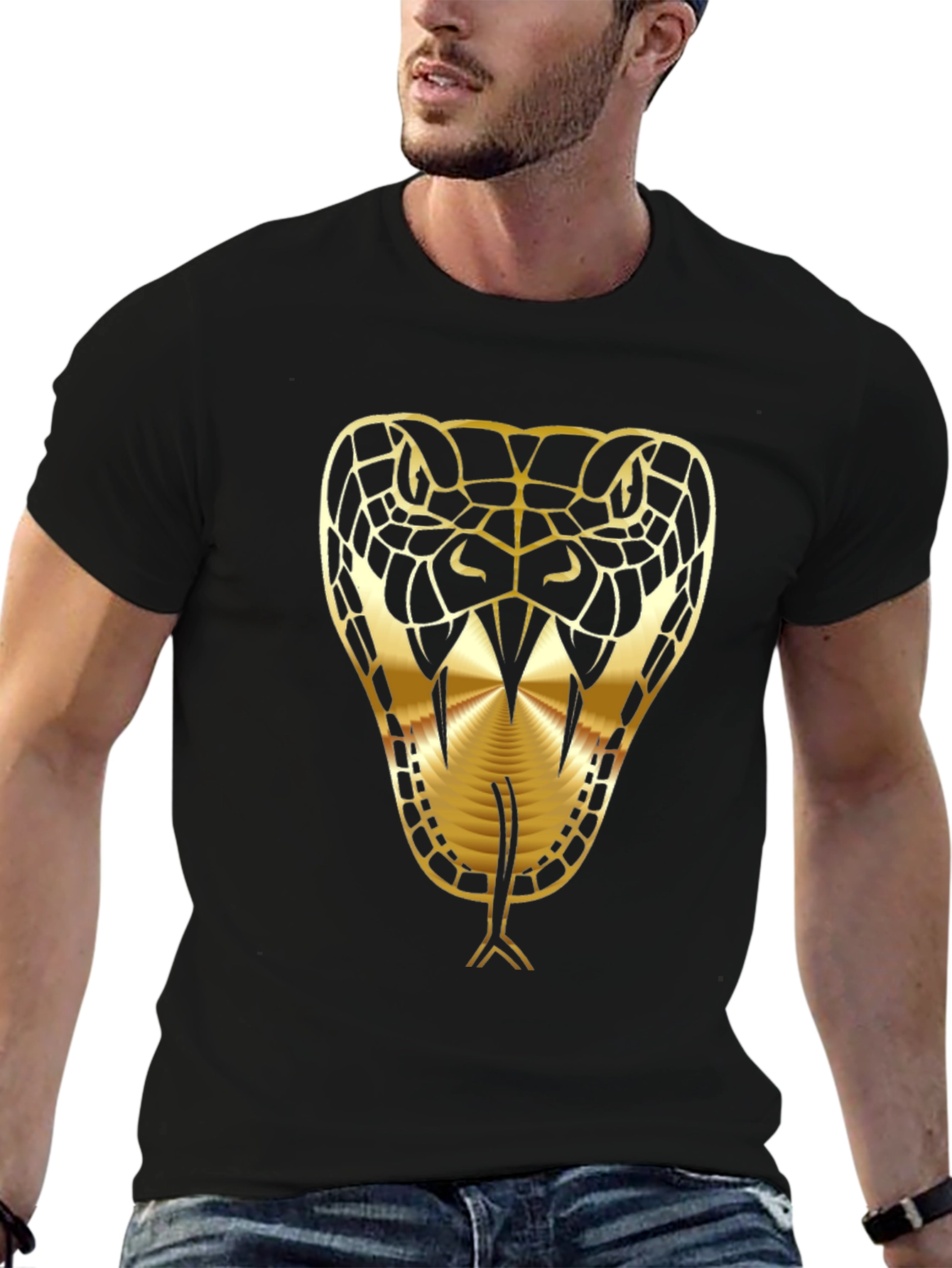 Golden Snake Graphic Black T-Shirt