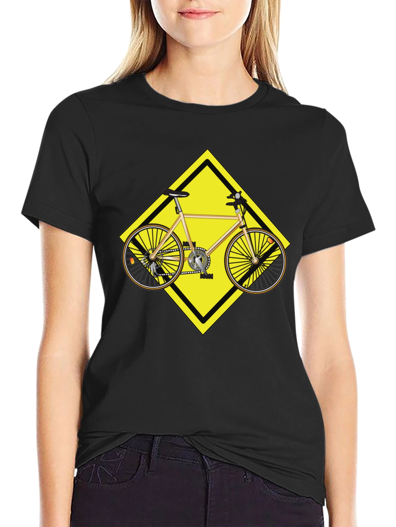 Cycling Road Sign Graphic Tee - Black