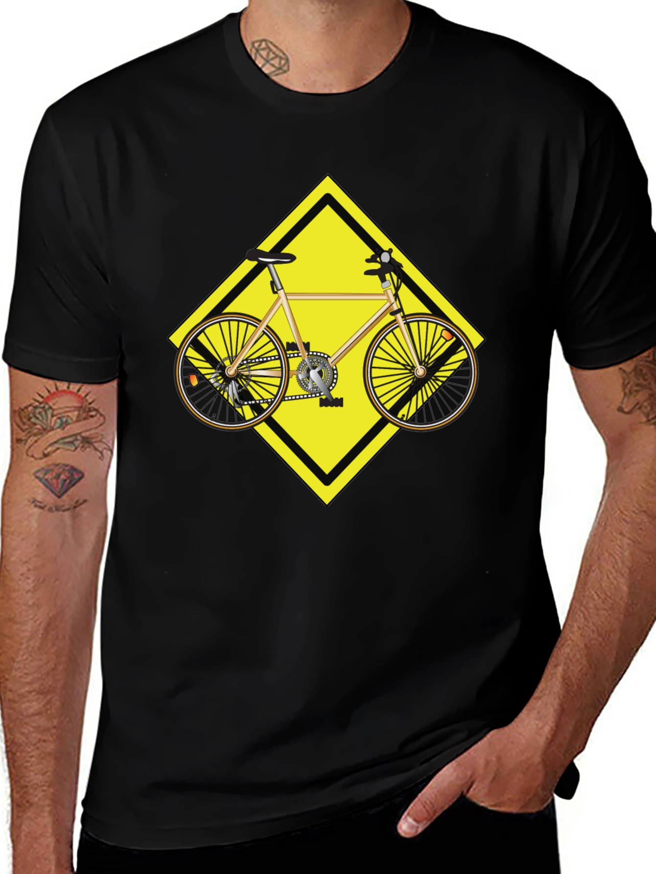 Cycling Road Sign Graphic Tee - Black