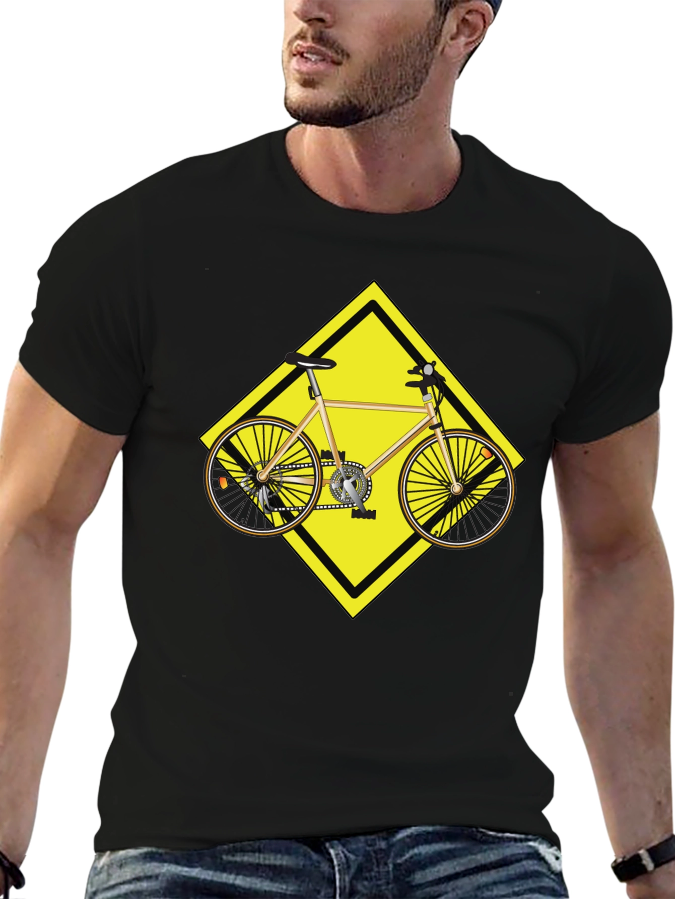 Cycling Road Sign Graphic Tee - Black
