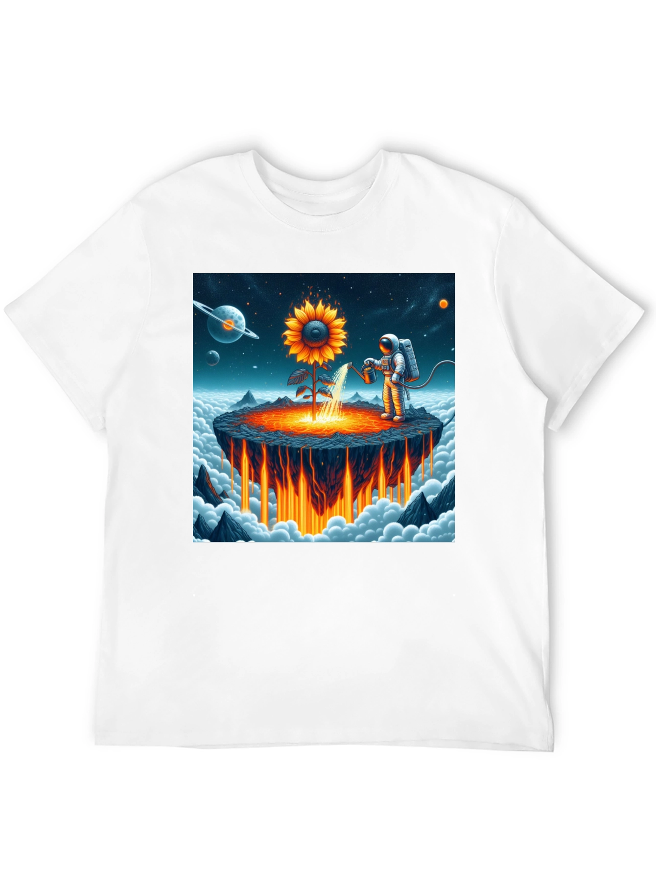 Astronaut Sunflower Graphic T-Shirt - Space Gardener Tee