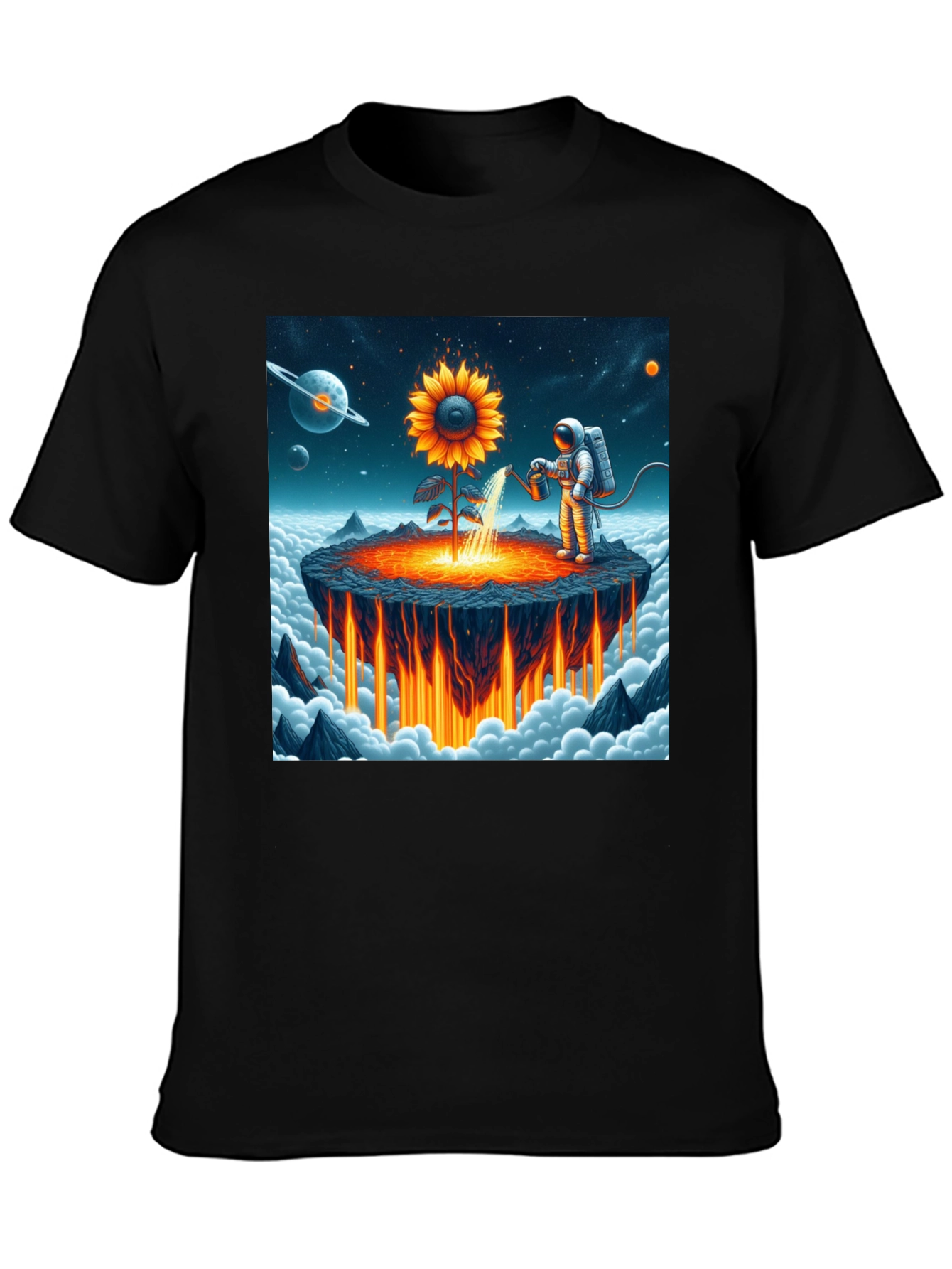 Astronaut Sunflower Graphic T-Shirt - Space Gardener Tee
