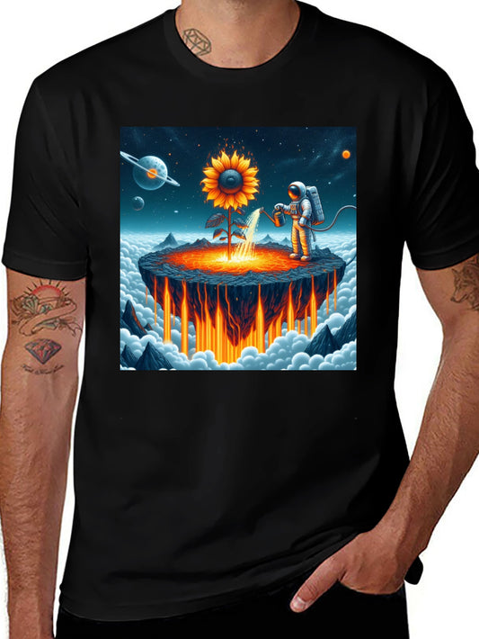 Astronaut Sunflower Graphic T-Shirt - Space Gardener Tee