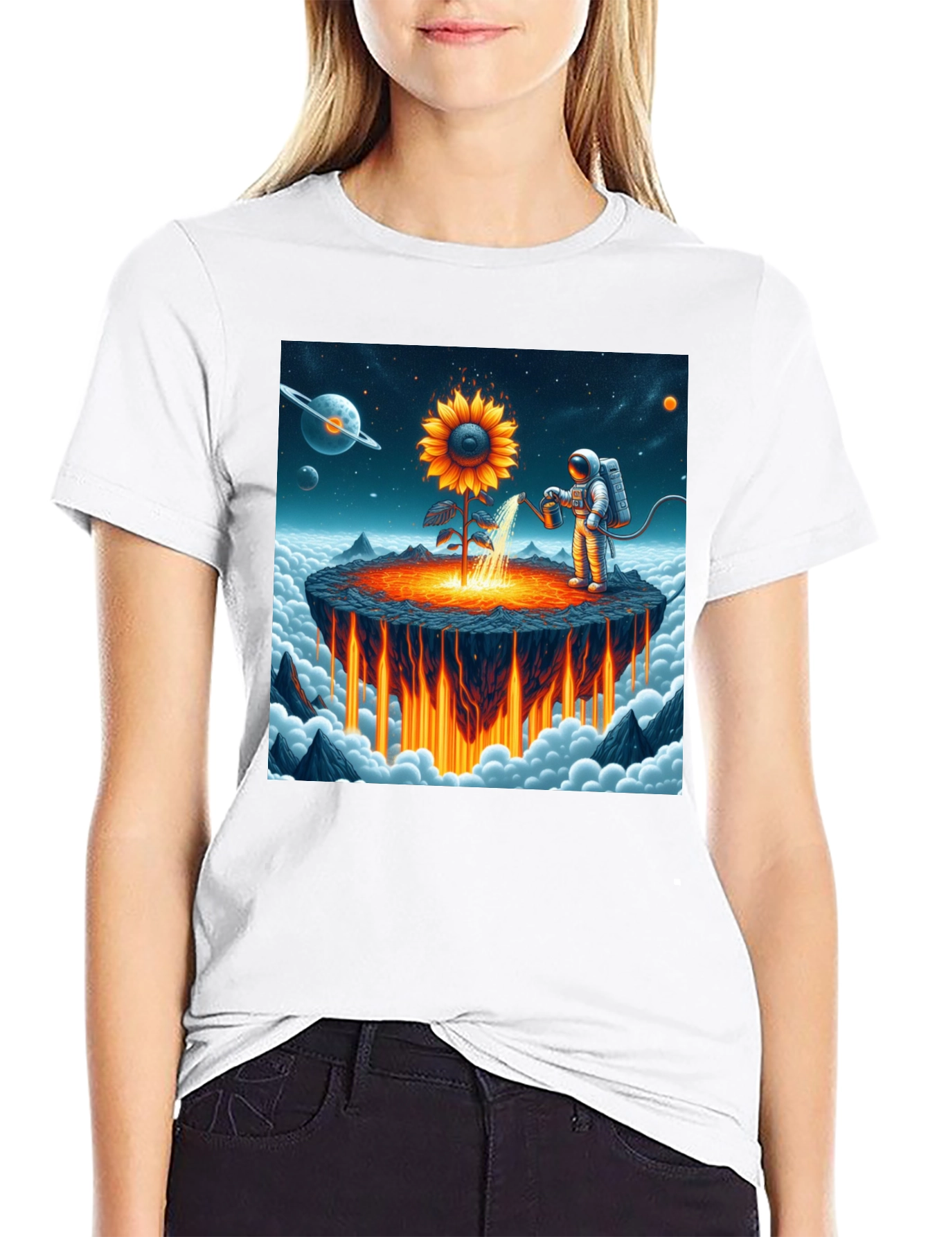 Astronaut Sunflower Graphic T-Shirt - Space Gardener Tee