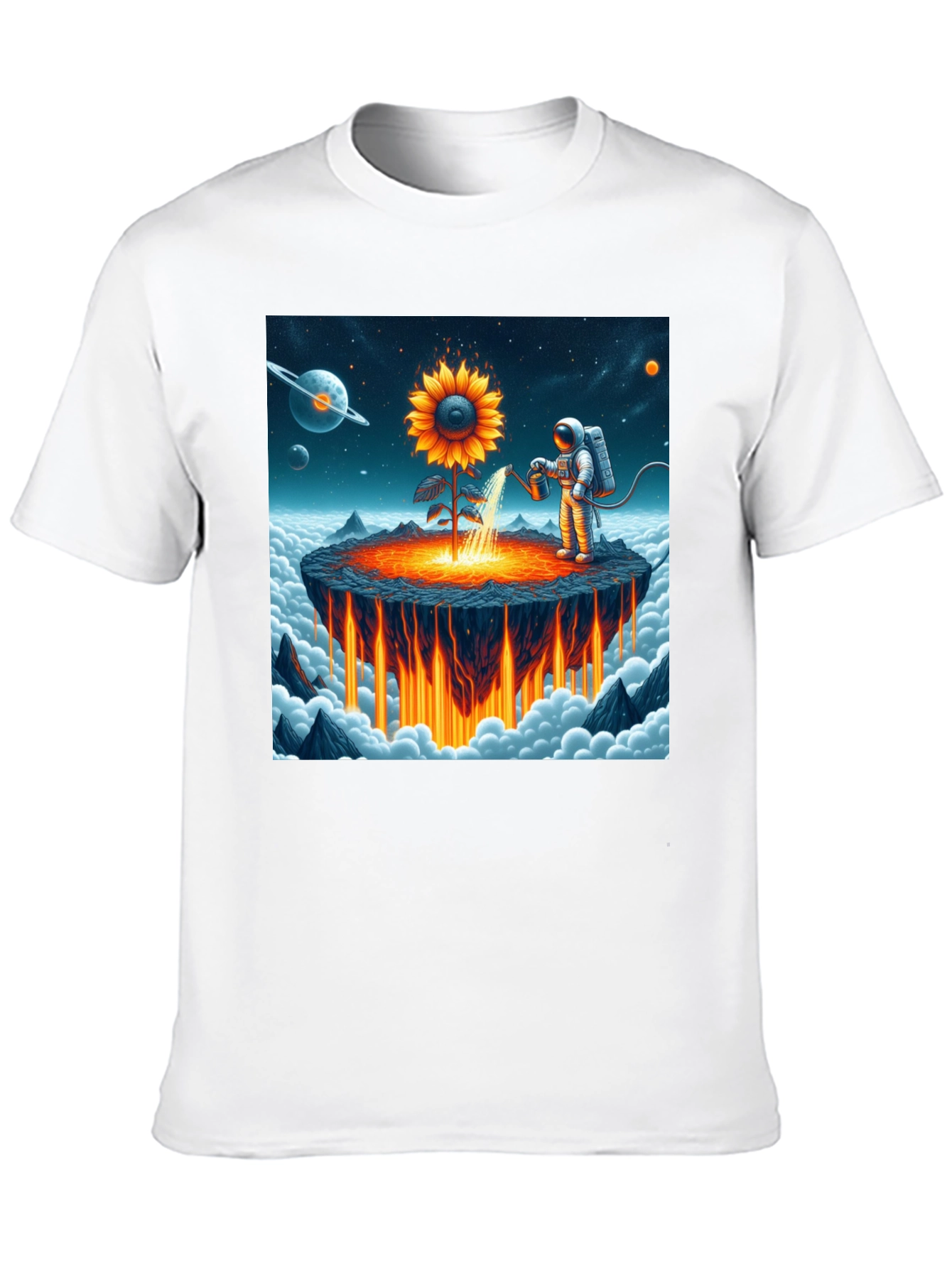 Astronaut Sunflower Graphic T-Shirt - Space Gardener Tee