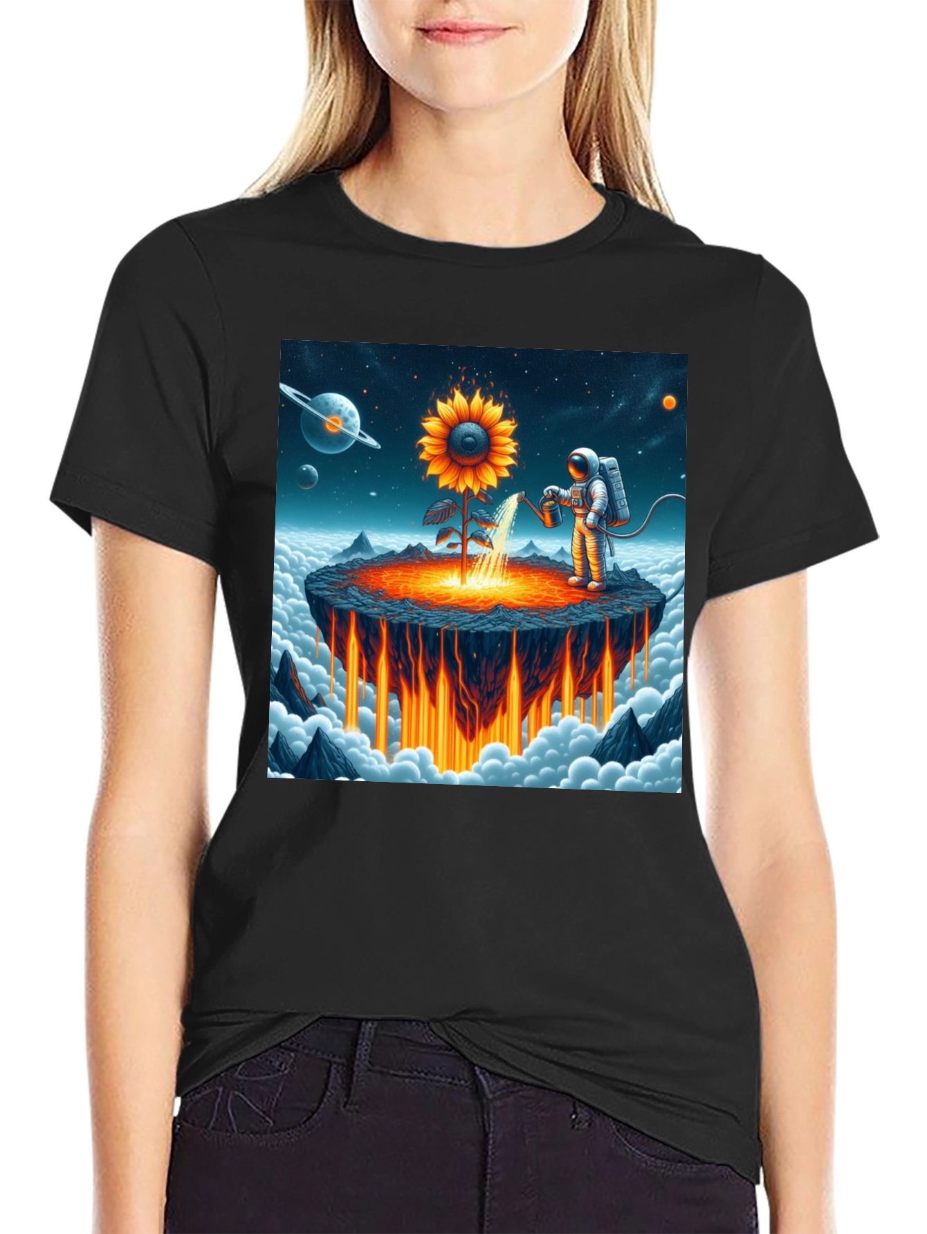 Astronaut Sunflower Graphic T-Shirt - Space Gardener Tee