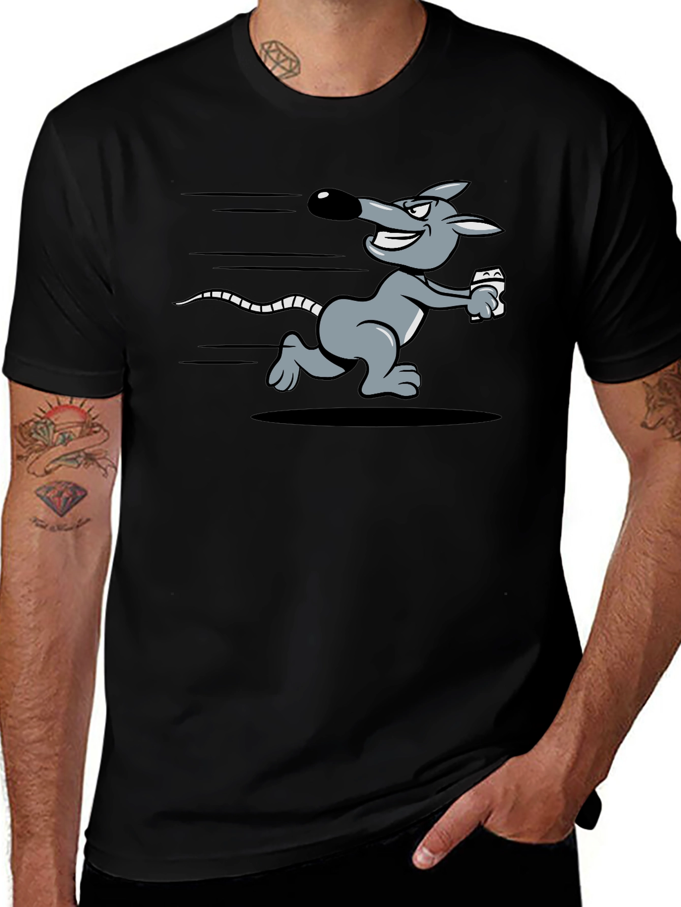 Running Rat Graphic Tee - Black Cotton T-Shirt