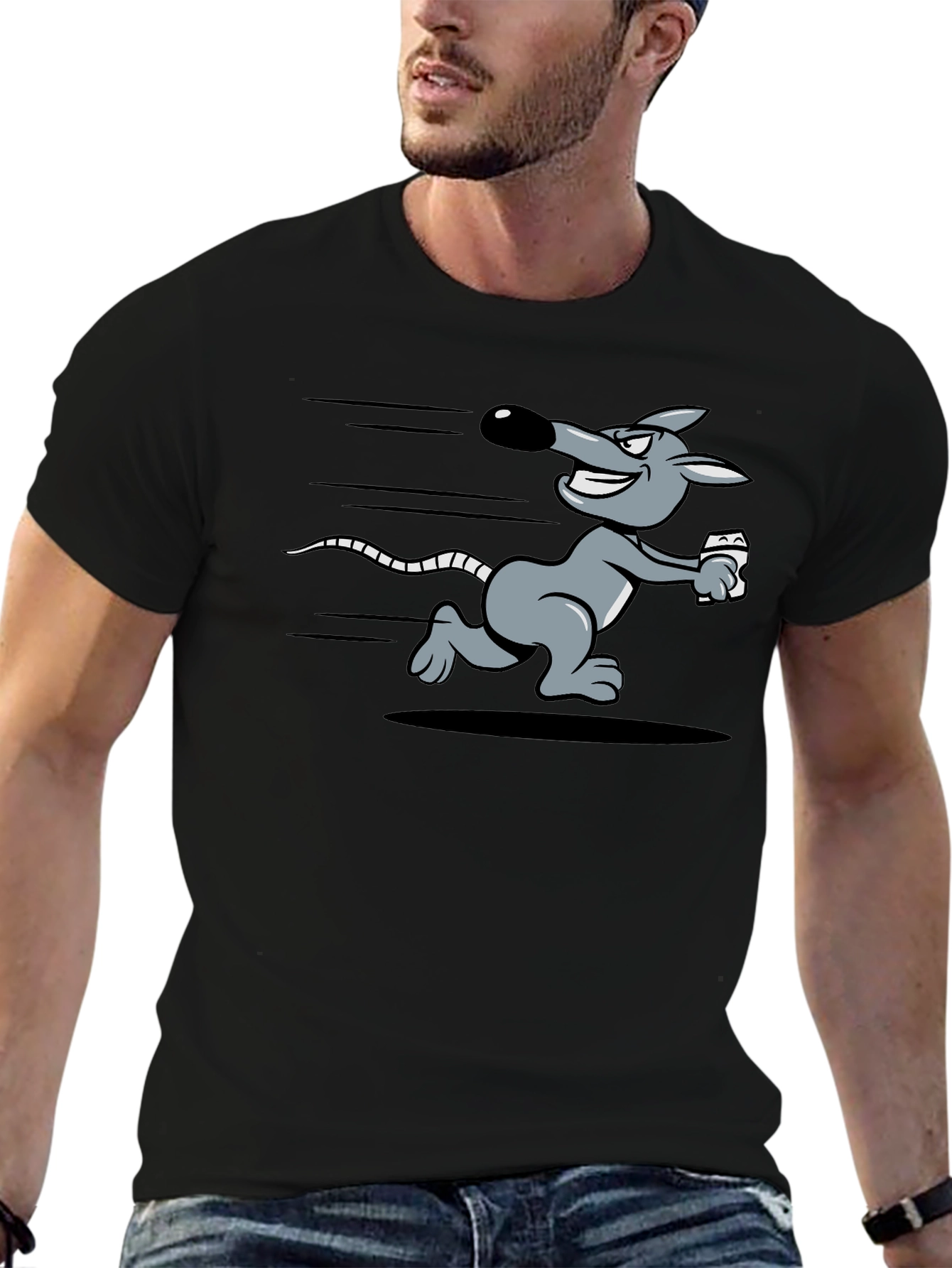 Running Rat Graphic Tee - Black Cotton T-Shirt