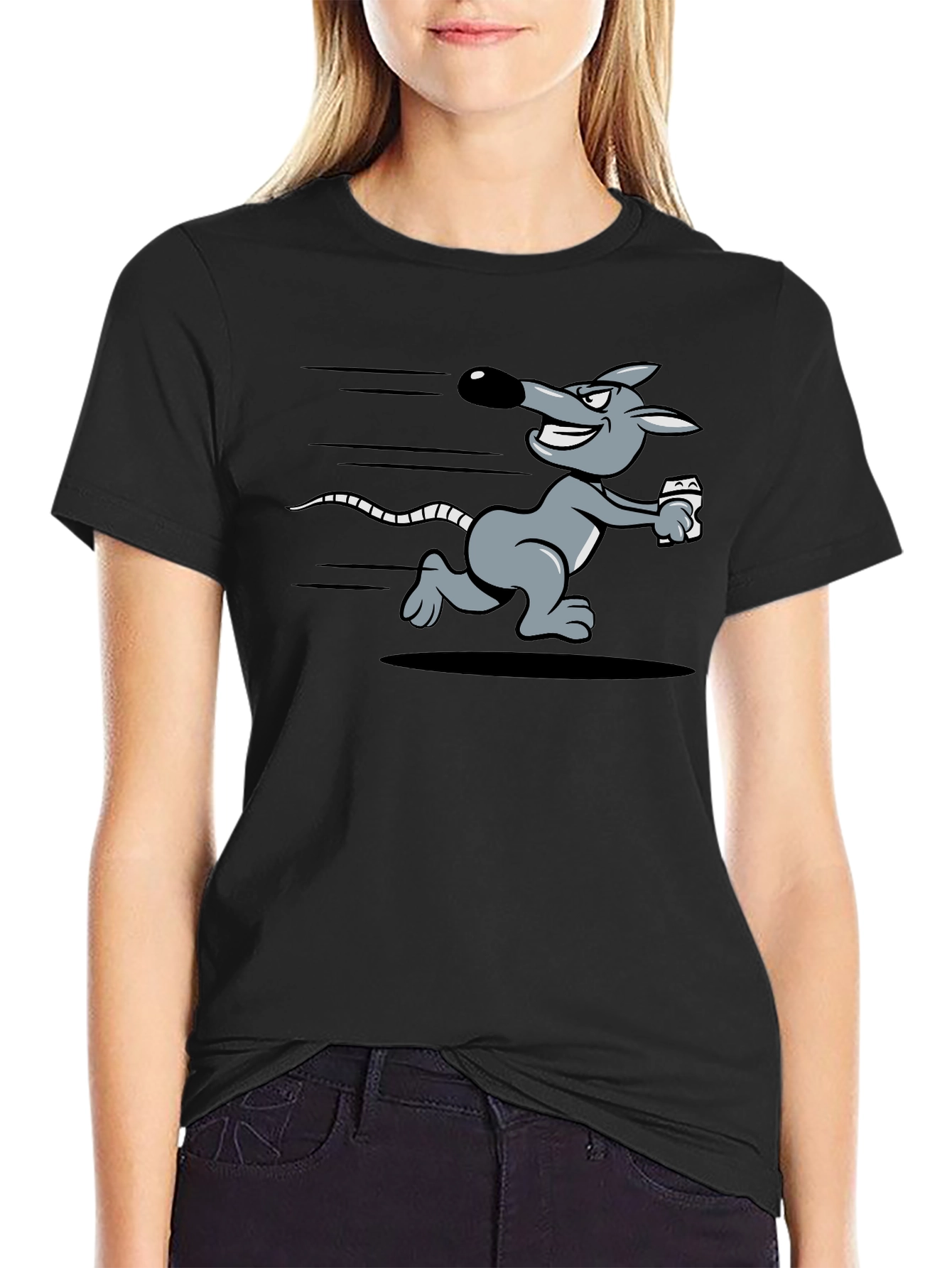 Running Rat Graphic Tee - Black Cotton T-Shirt