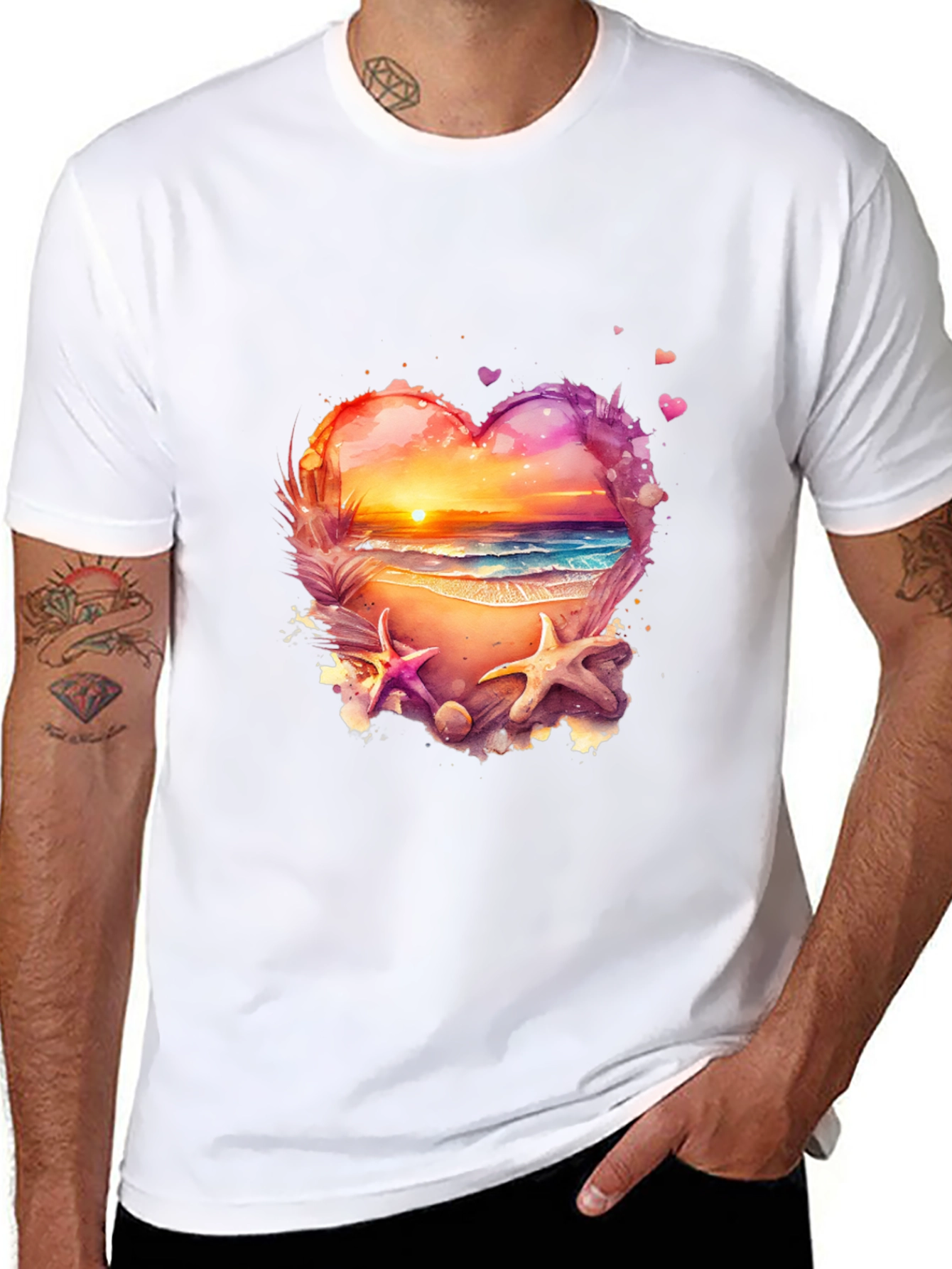 Sunset Beach Heart Graphic Tee