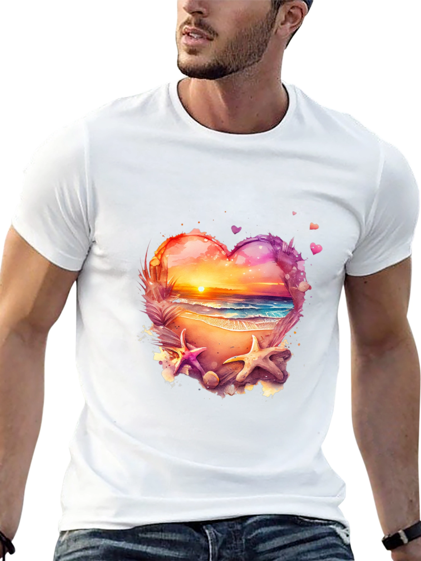 Sunset Beach Heart Graphic Tee