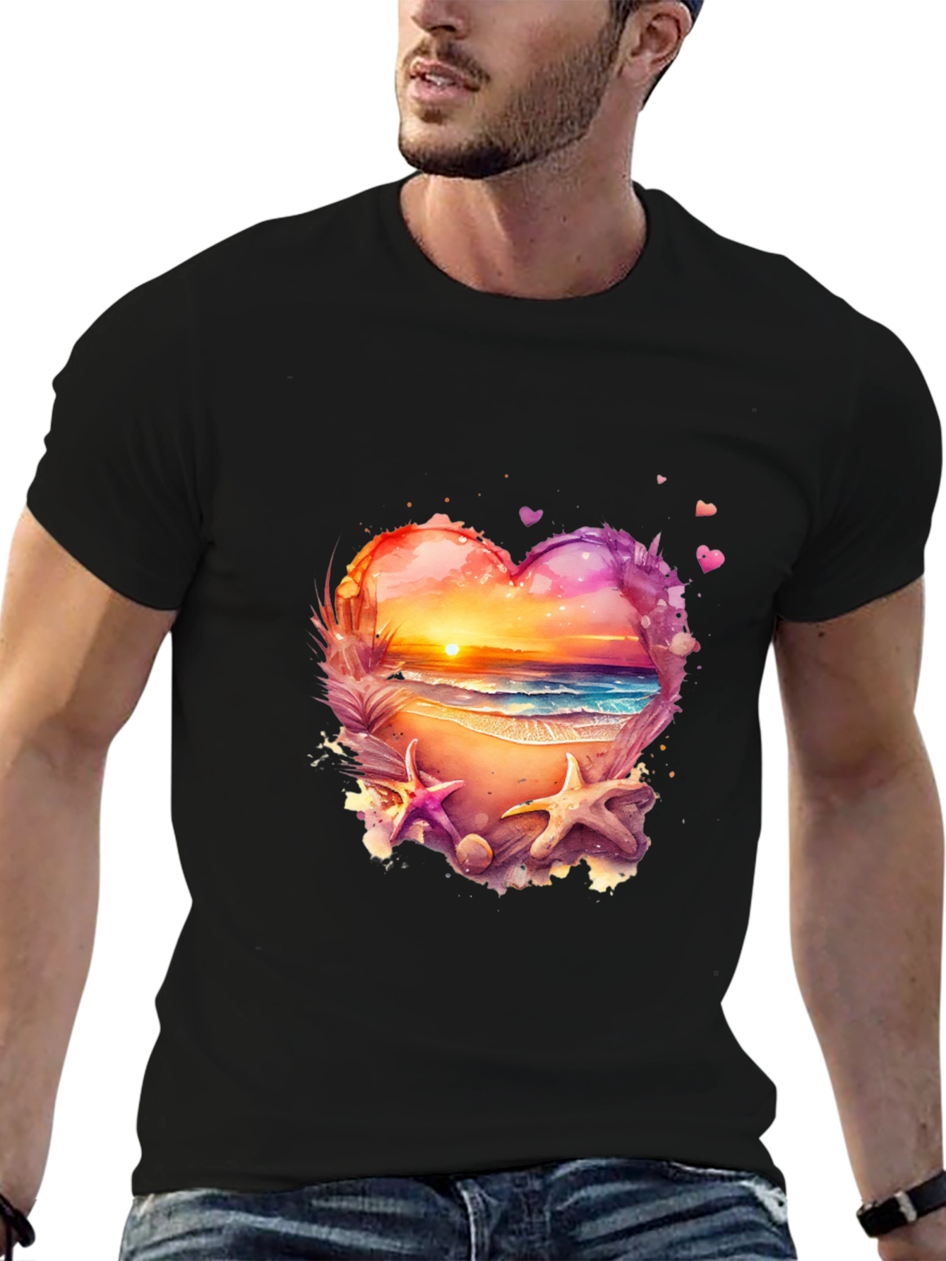 Sunset Beach Heart Graphic Tee