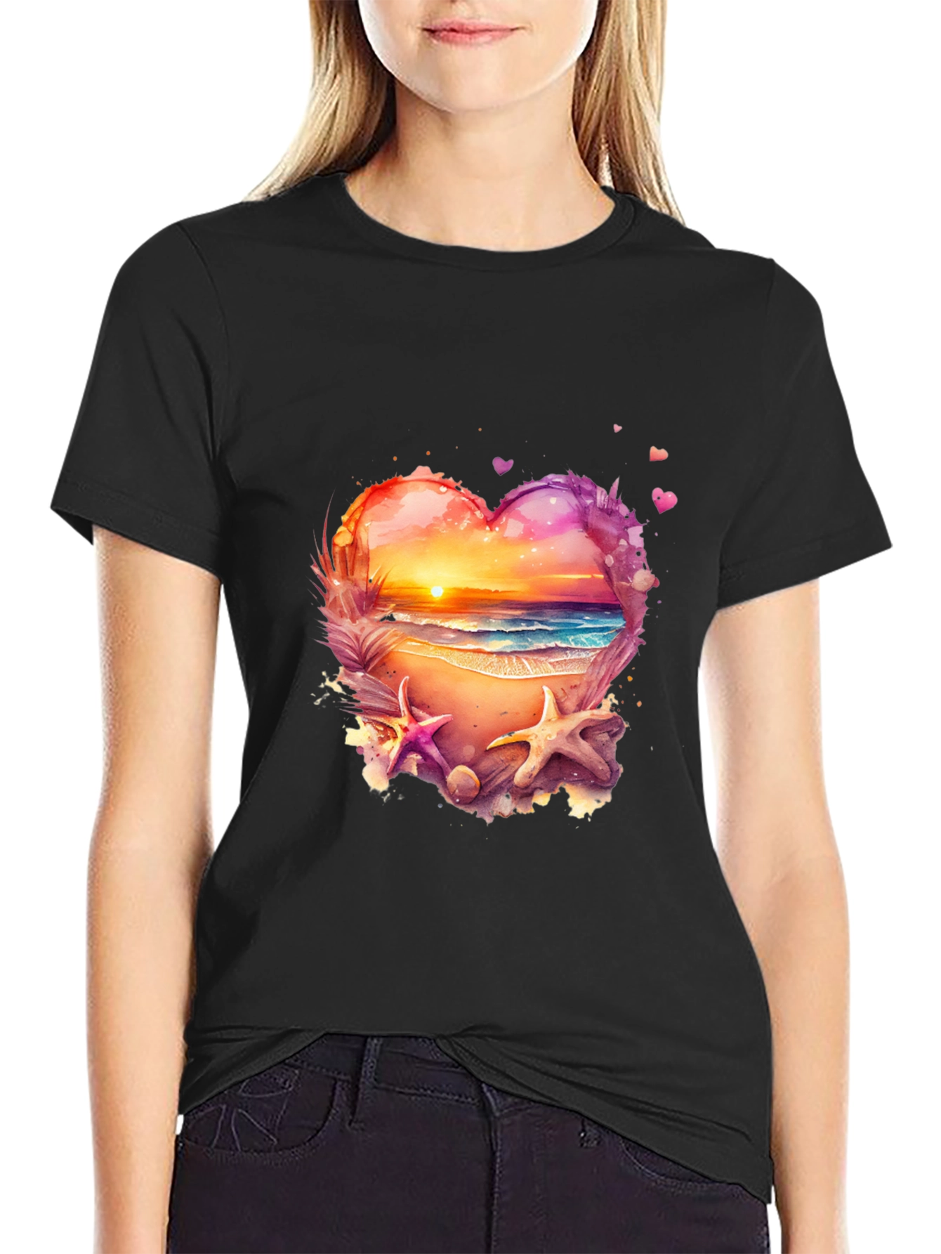 Sunset Beach Heart Graphic Tee