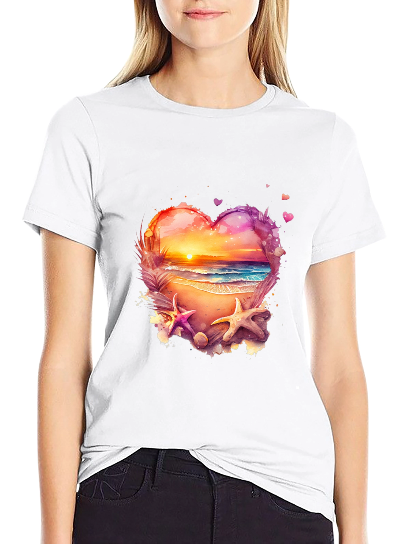Sunset Beach Heart Graphic Tee