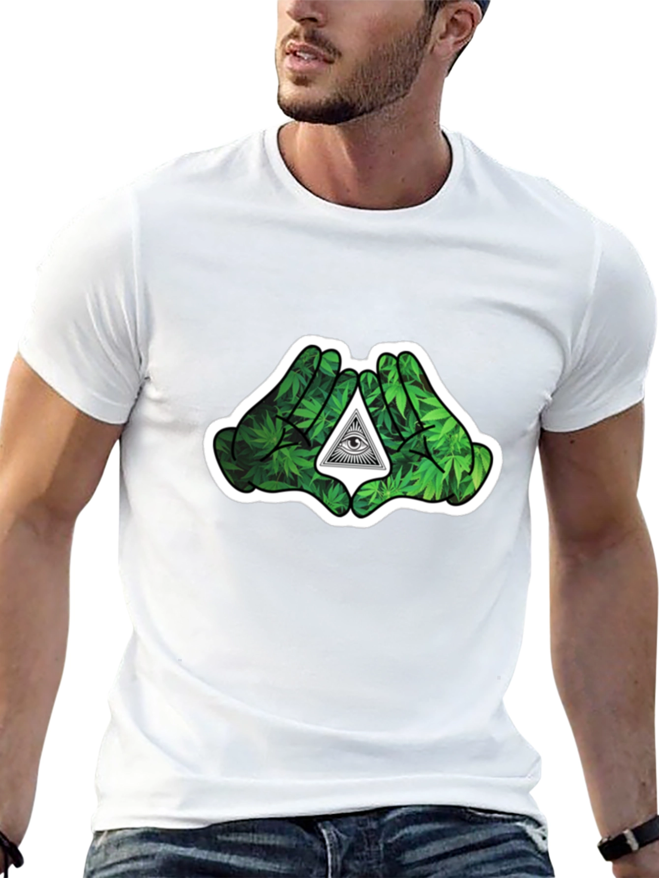Cannabis Hands Pyramid Eye Black T-Shirt
