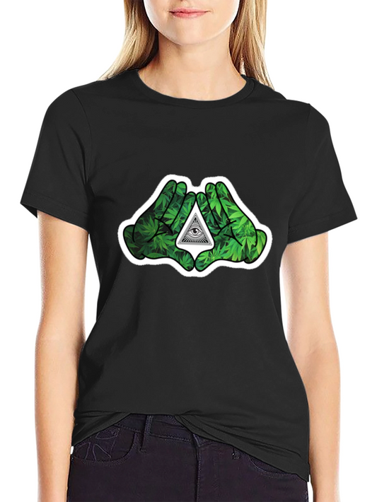 Cannabis Hands Pyramid Eye Black T-Shirt
