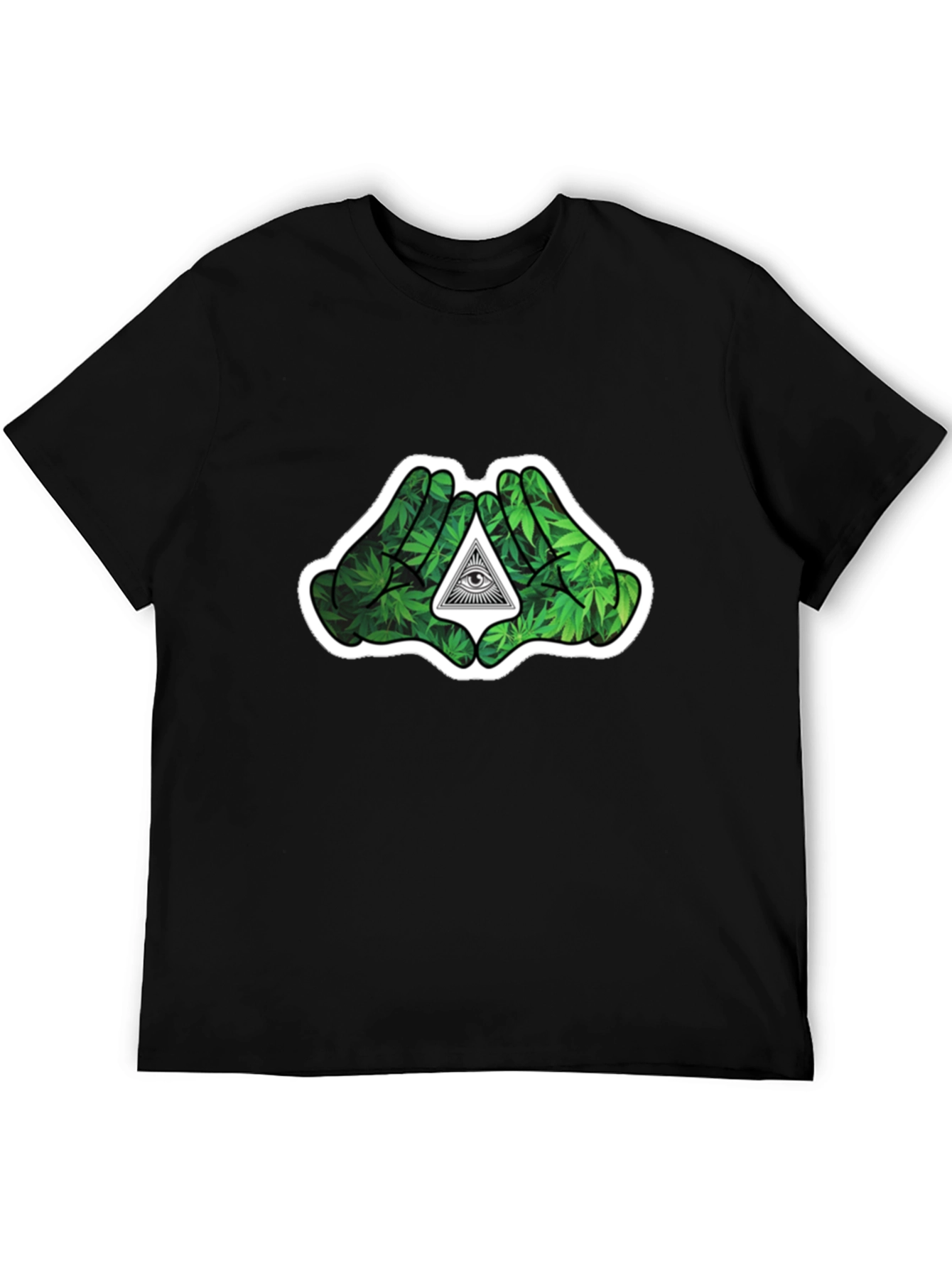 Cannabis Hands Pyramid Eye Black T-Shirt