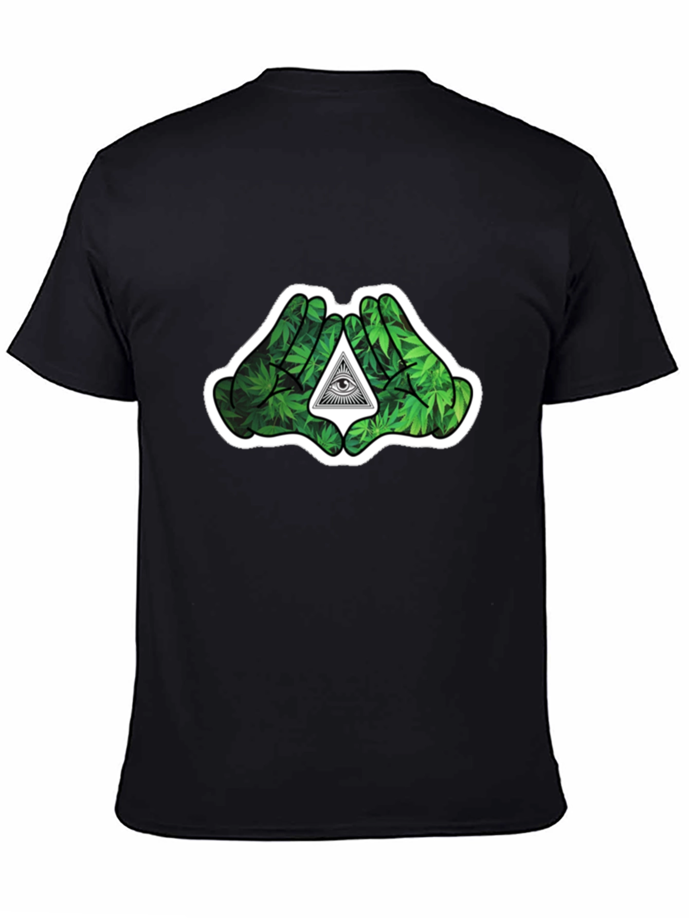 Cannabis Hands Pyramid Eye Black T-Shirt