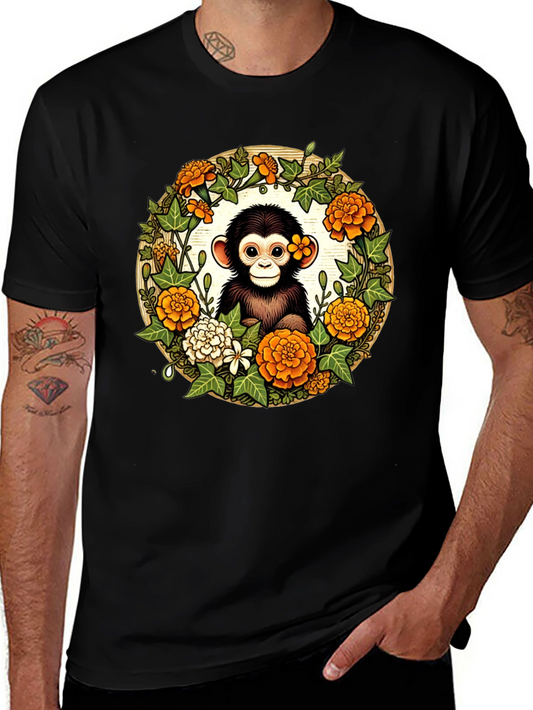 Monkey Floral Wreath Black Tee