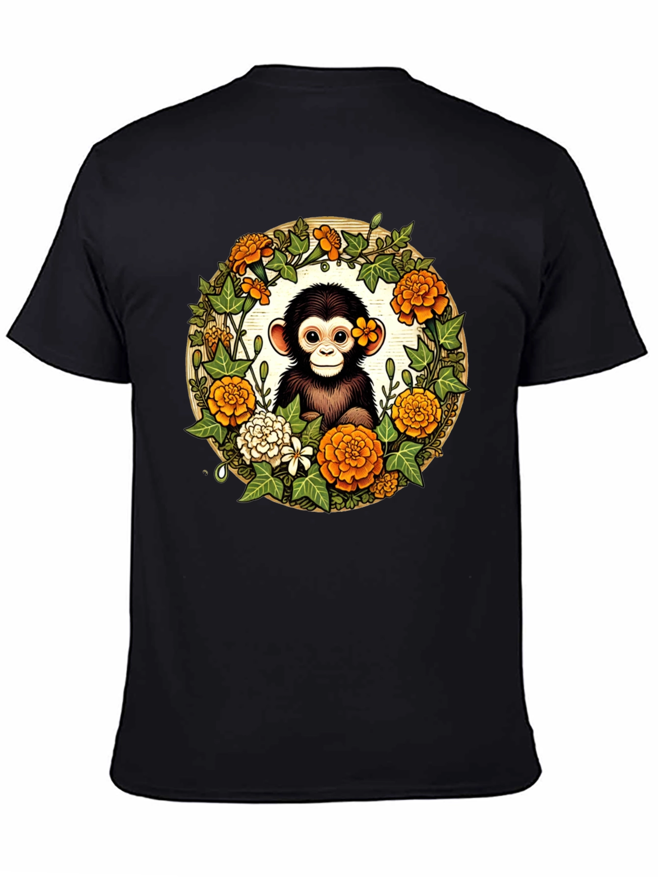 Monkey Floral Wreath Black Tee