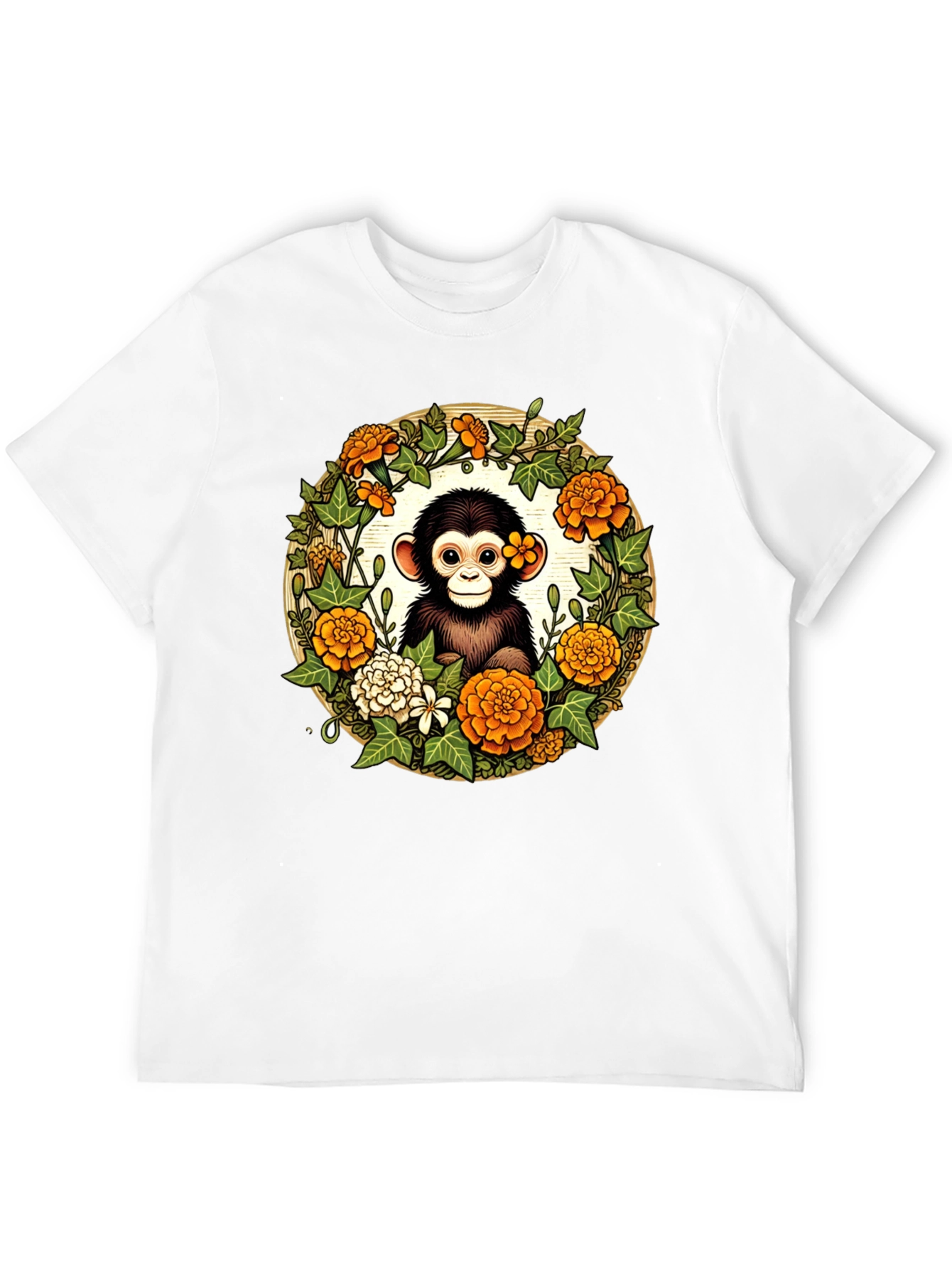 Monkey Floral Wreath Black Tee