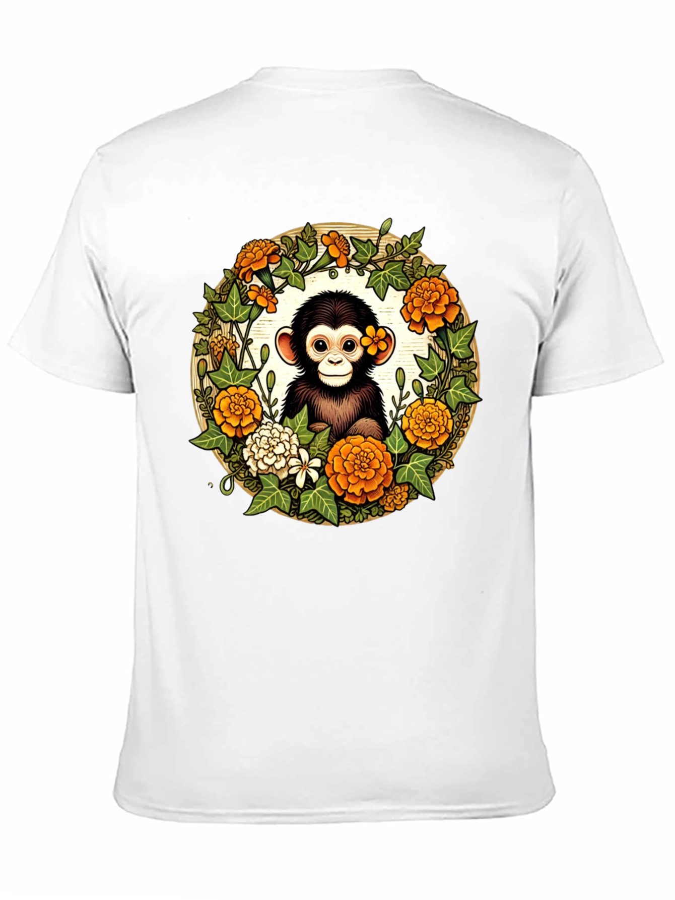 Monkey Floral Wreath Black Tee