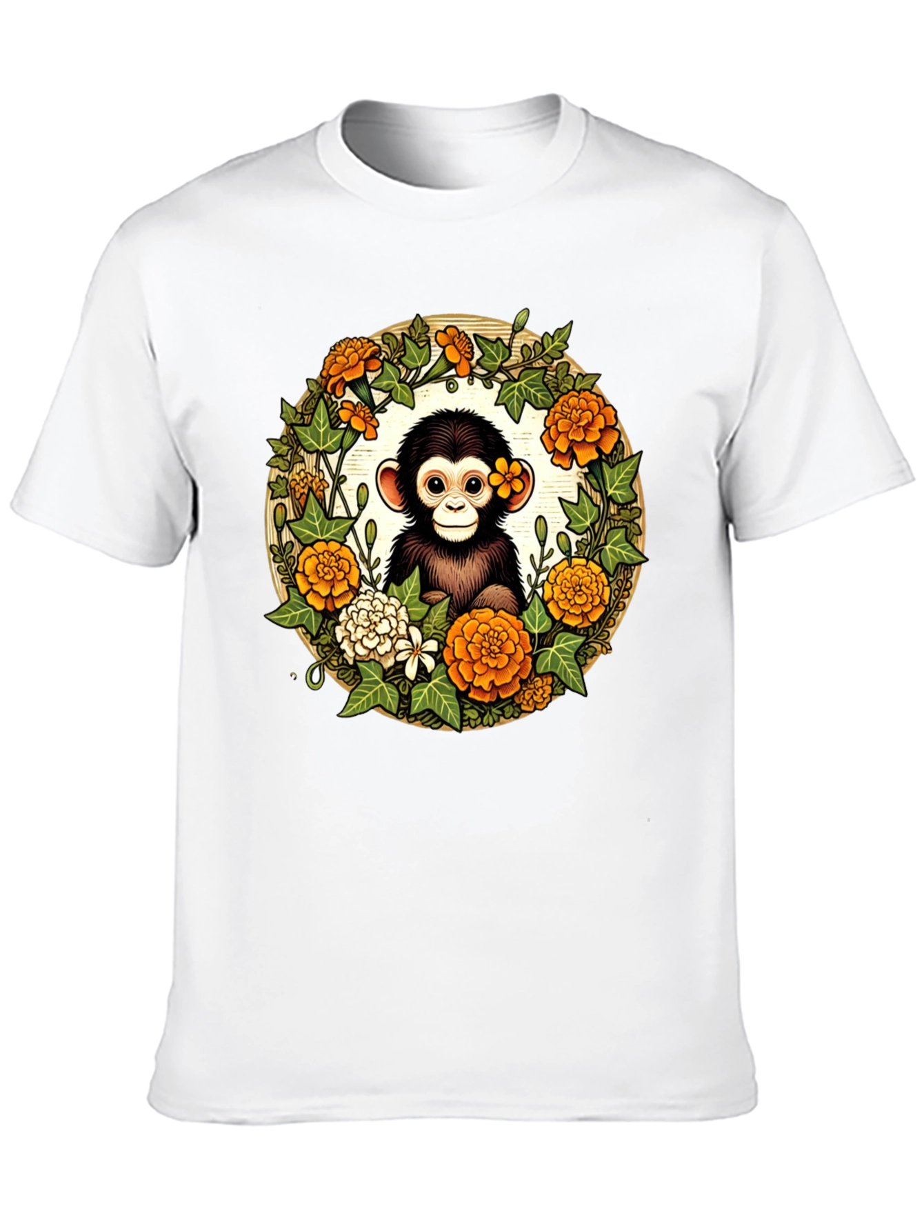 Monkey Floral Wreath Black Tee