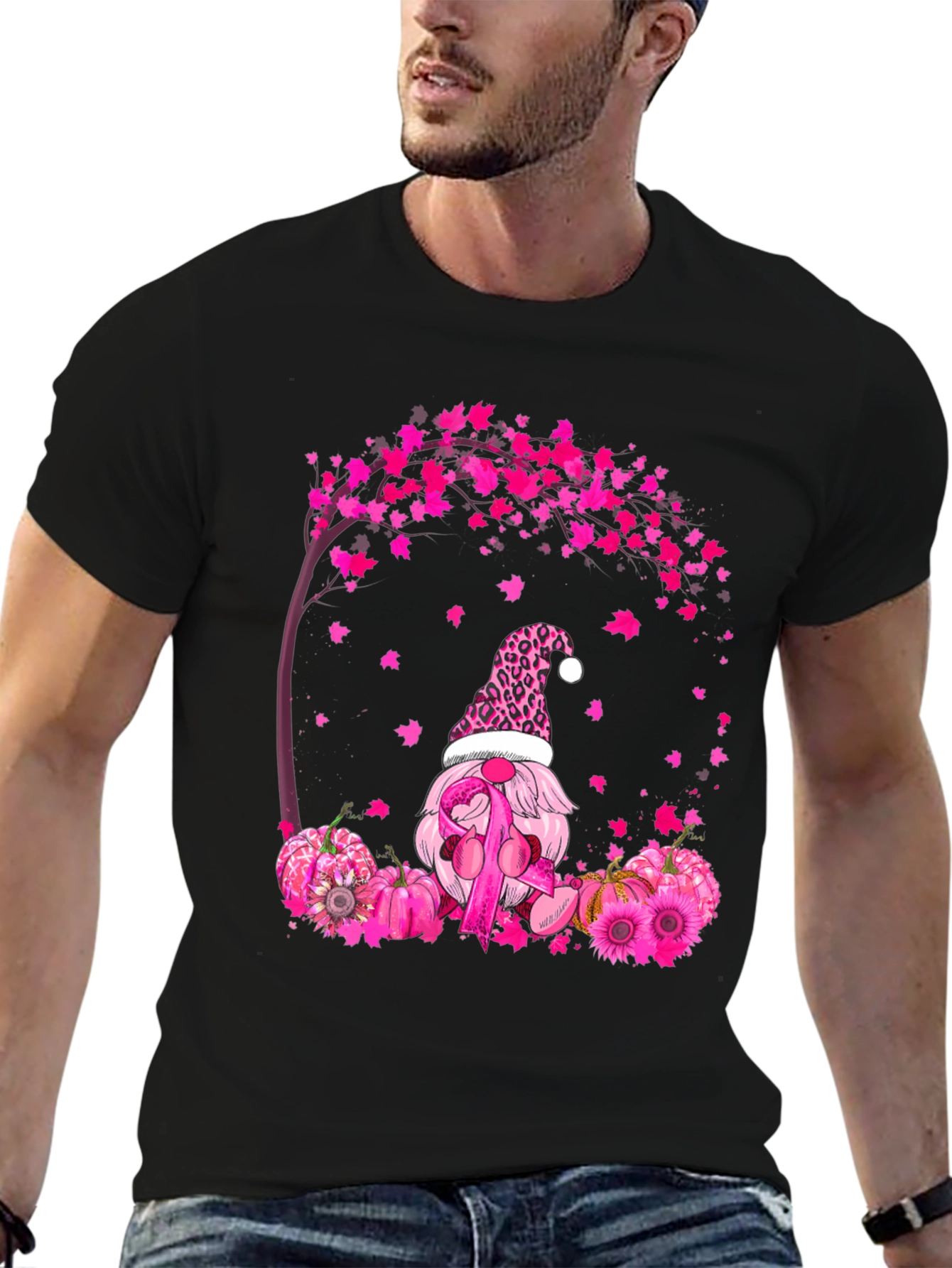 Breast Cancer Awareness Gnome Black T-Shirt