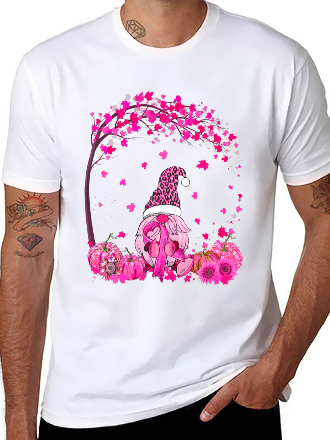 Breast Cancer Awareness Gnome Black T-Shirt