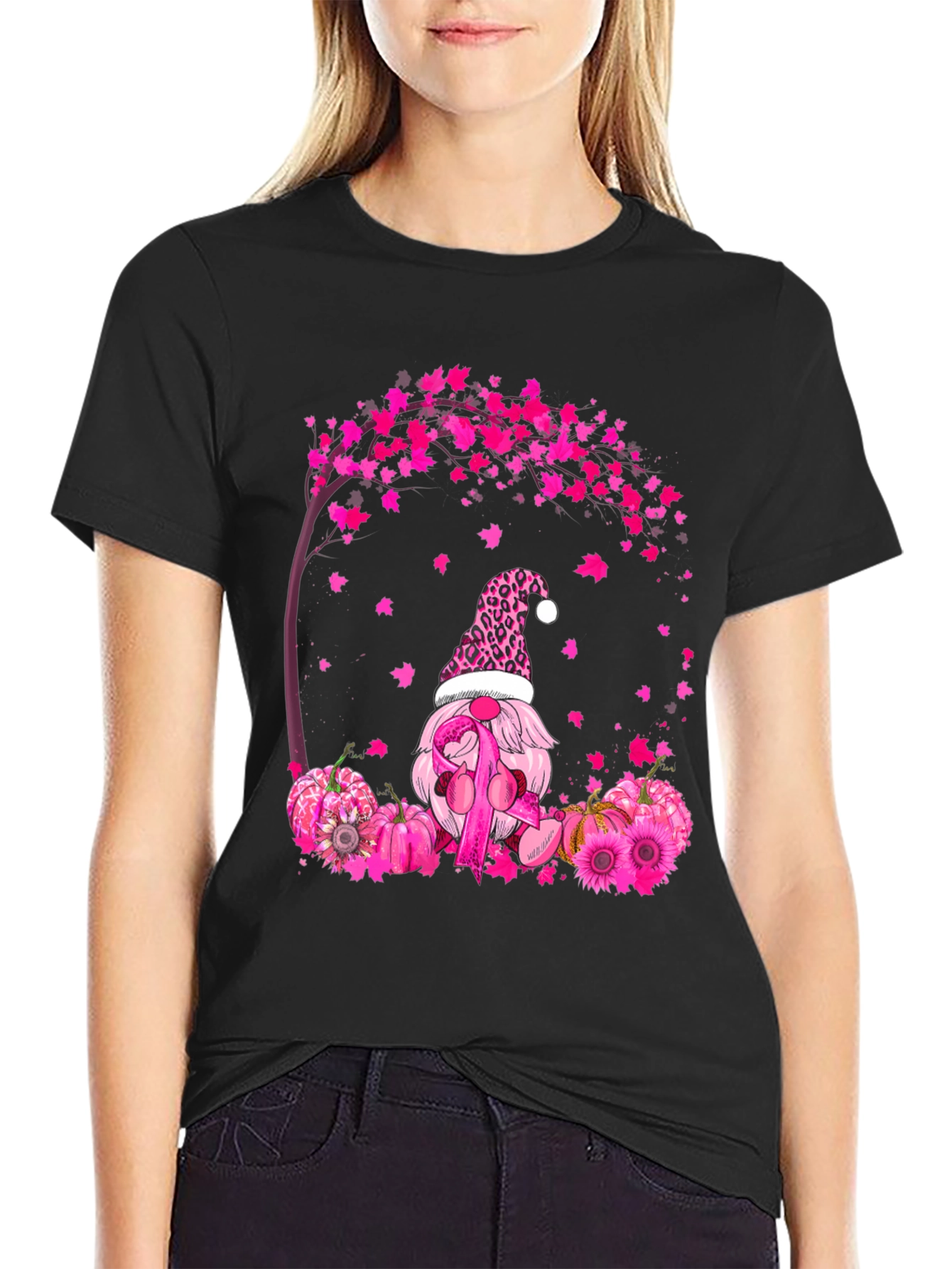 Breast Cancer Awareness Gnome Black T-Shirt