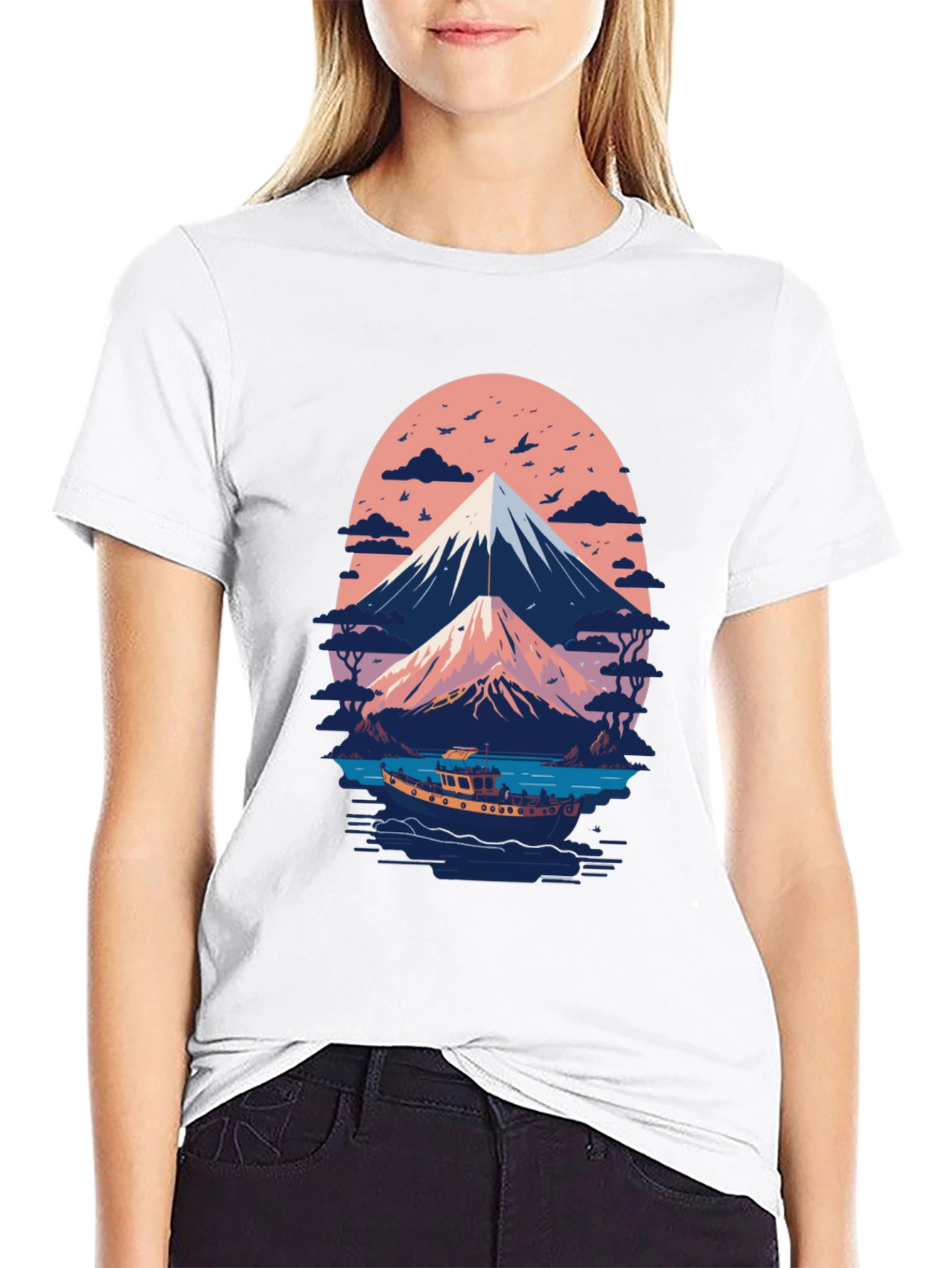 Mount Fuji Boat Trip Graphic Tee - Black