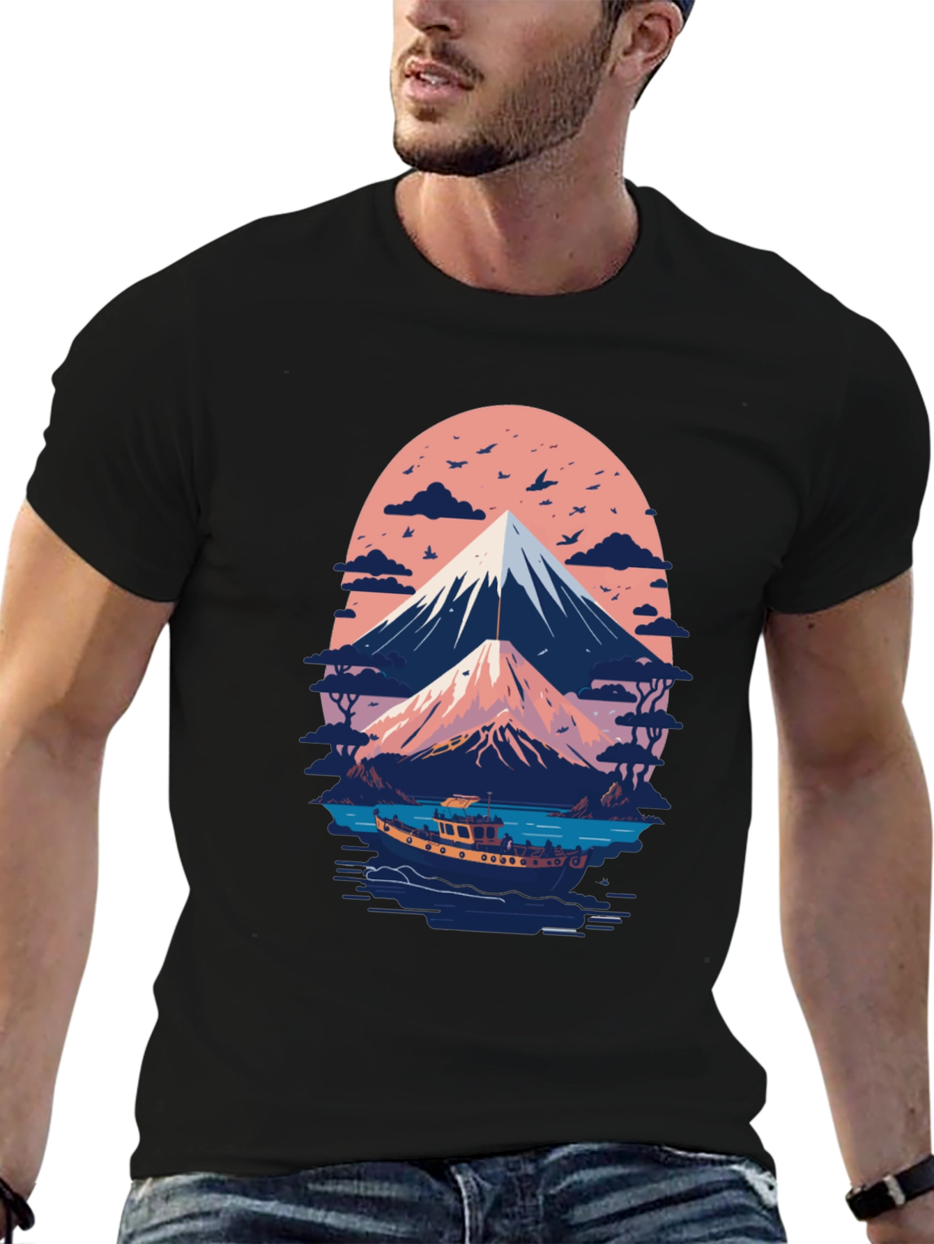 Mount Fuji Boat Trip Graphic Tee - Black